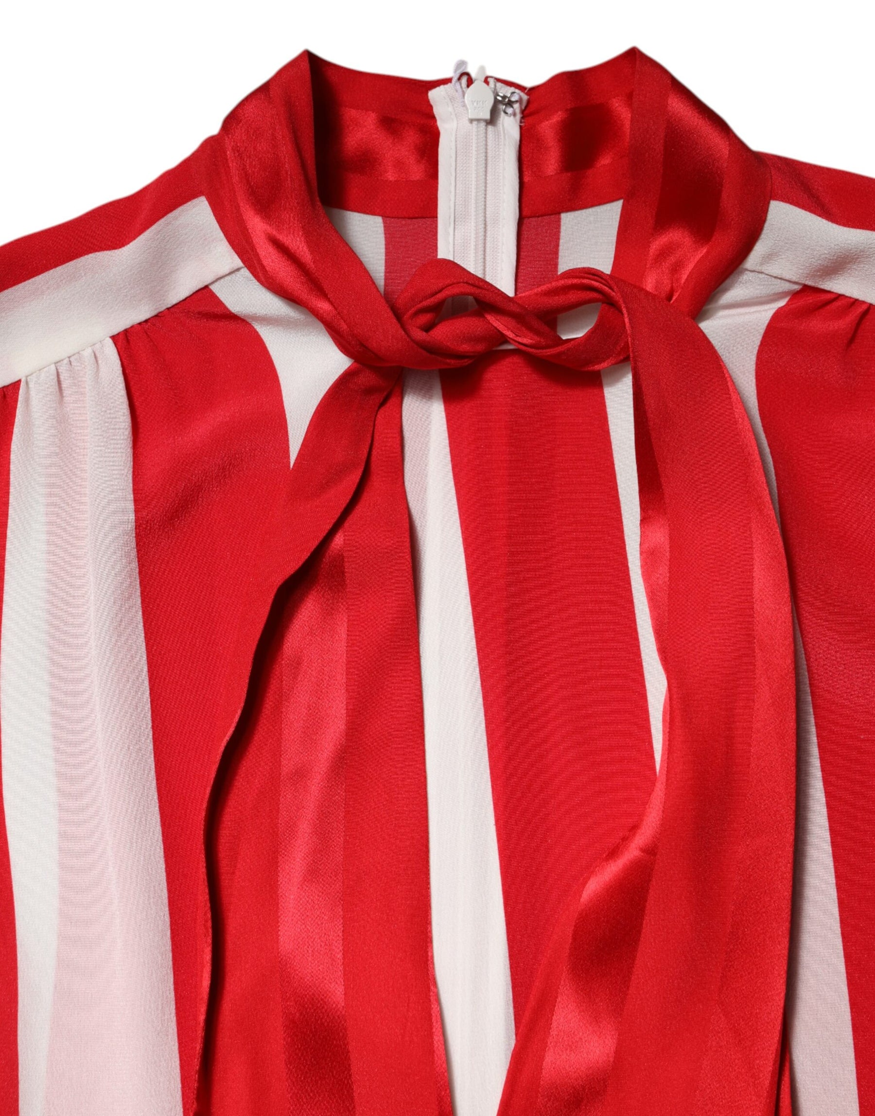 Dolce & Gabbana Red White Stripes Ascot Collar Blouse Top | Regal Royce