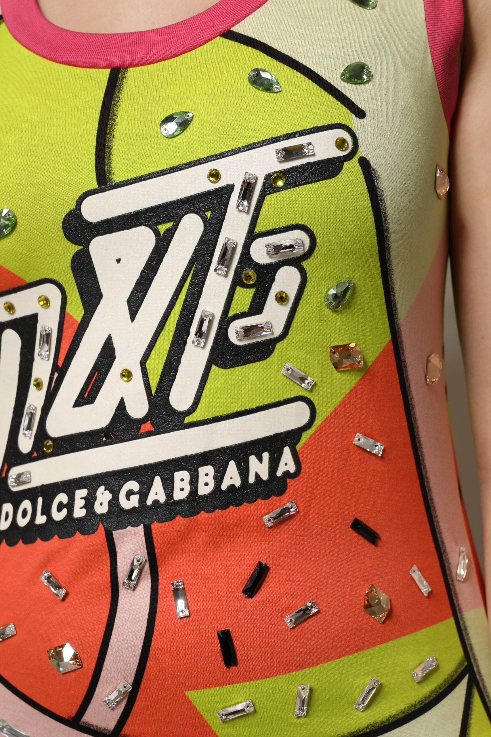 Dolce & Gabbana Multicolor Printed Crystal Embellishment Top | Regal Royce