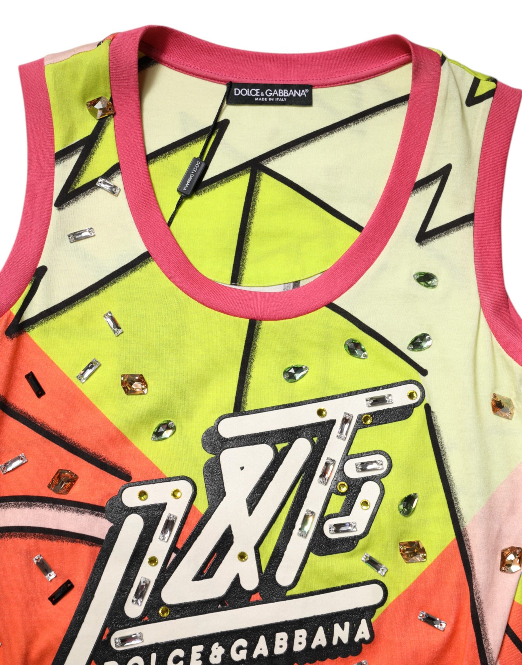 Dolce & Gabbana Multicolor Printed Crystal Embellishment Top | Regal Royce