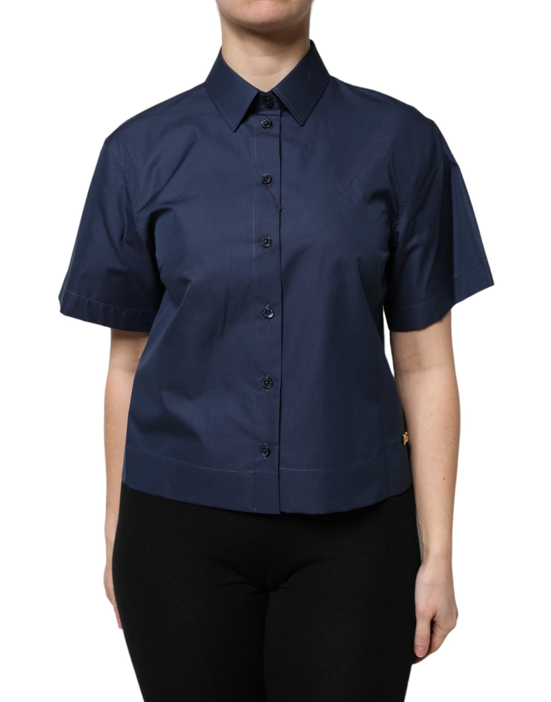 Dolce & Gabbana Blue Cotton Short Sleeves Button Down Top | Regal Royce