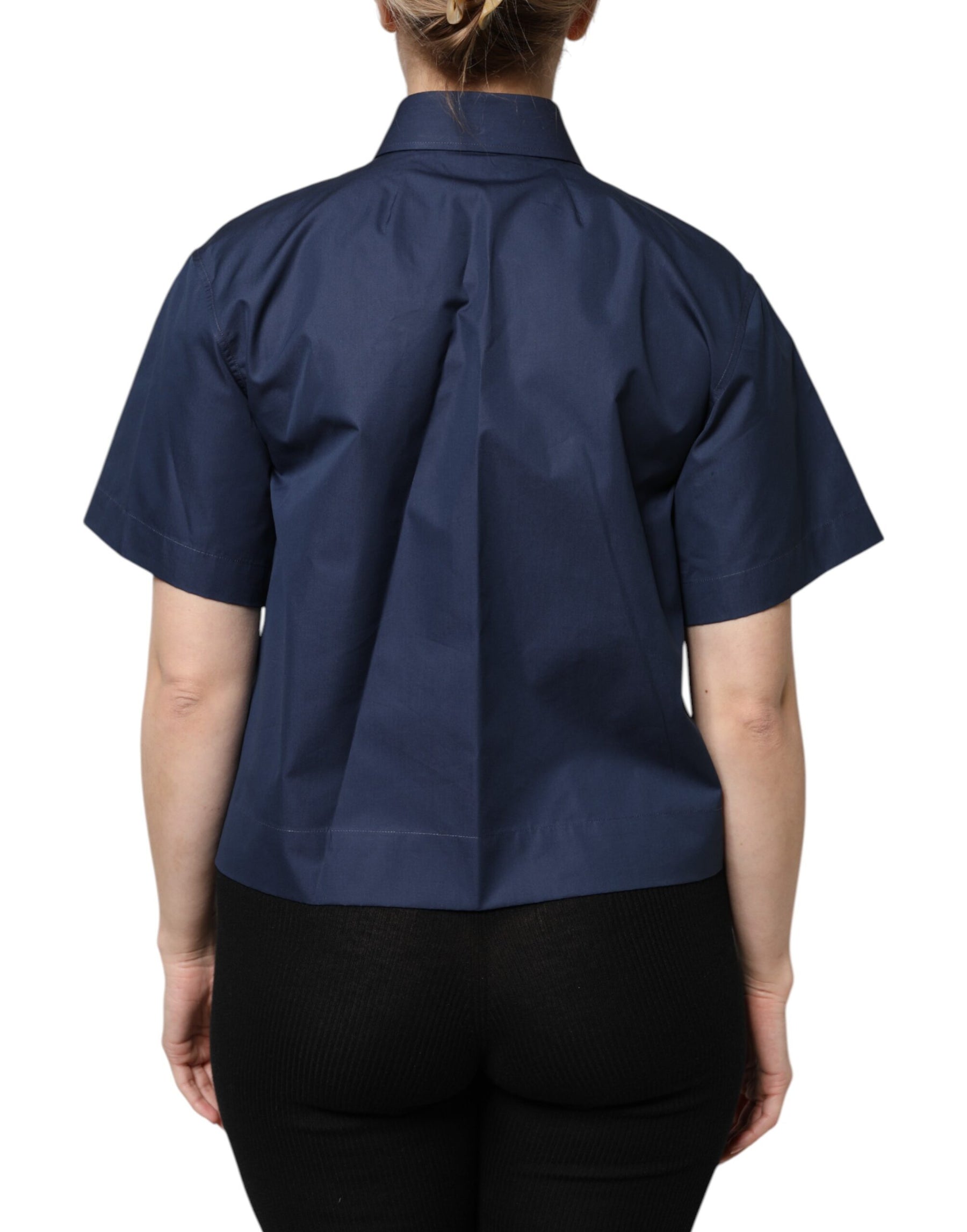 Dolce & Gabbana Blue Cotton Short Sleeves Button Down Top | Regal Royce