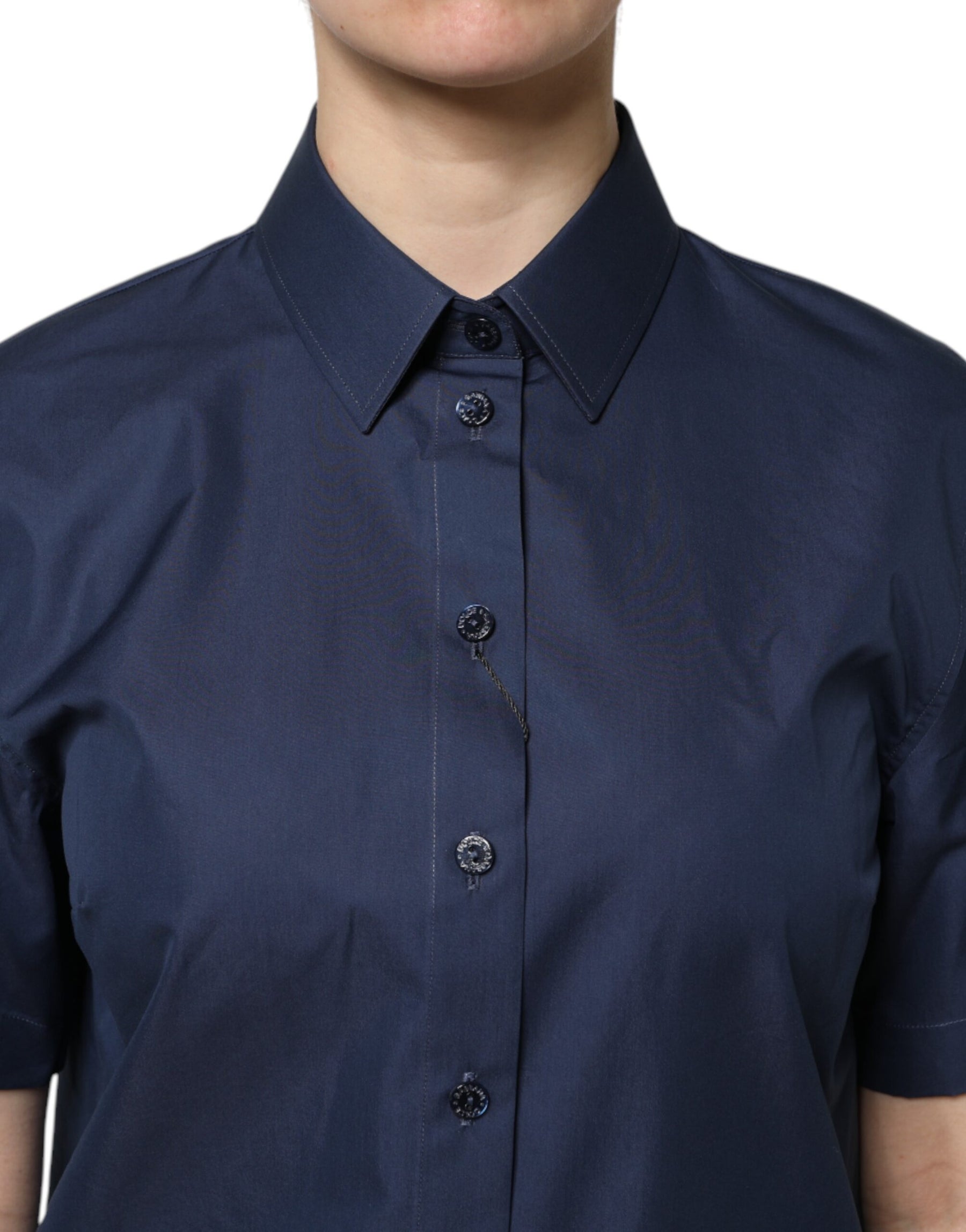 Dolce & Gabbana Blue Cotton Short Sleeves Button Down Top | Regal Royce