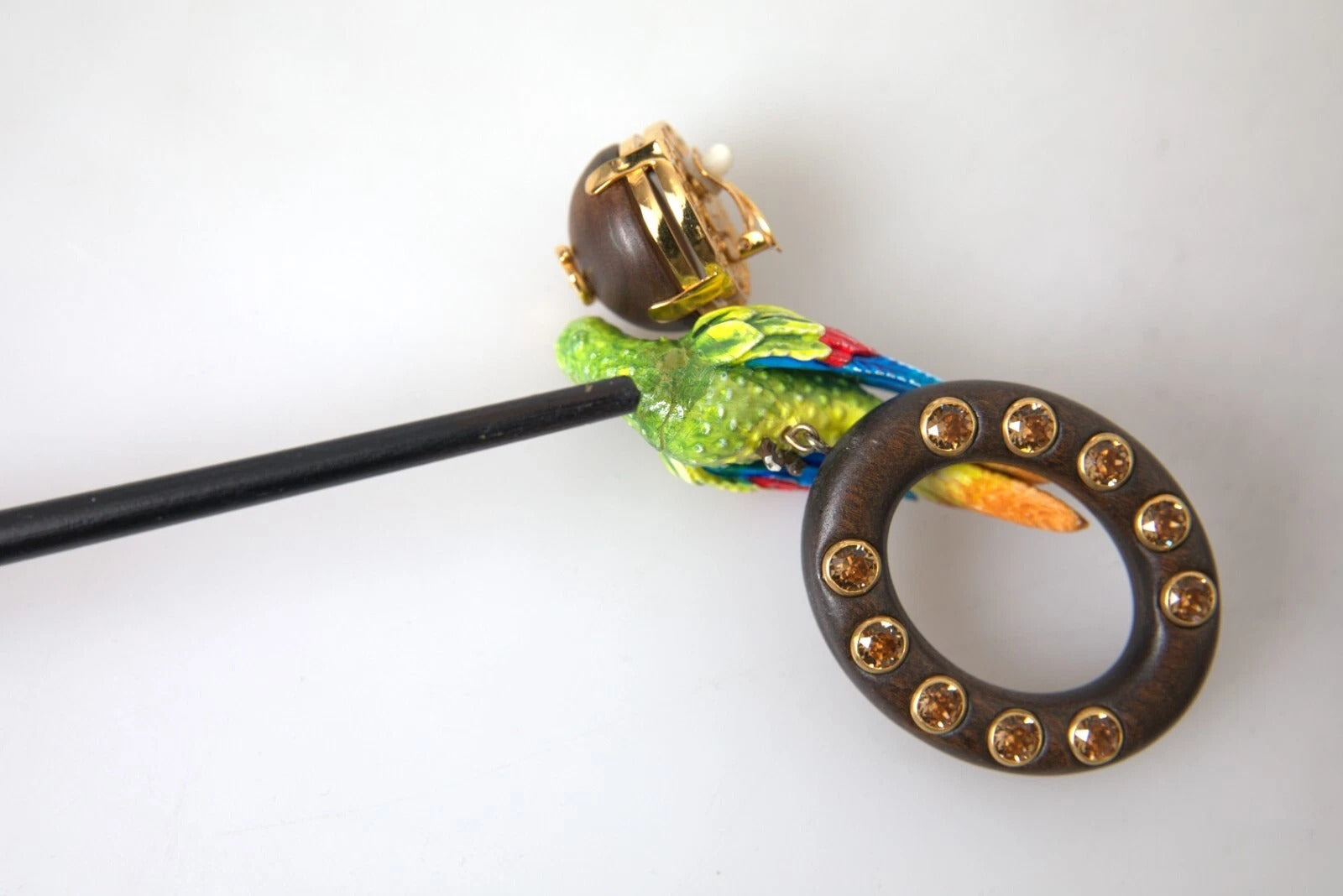 Dolce & Gabbana Multicolor Parrot Wood Brass Crystal Embellished Earrings | Regal Royce