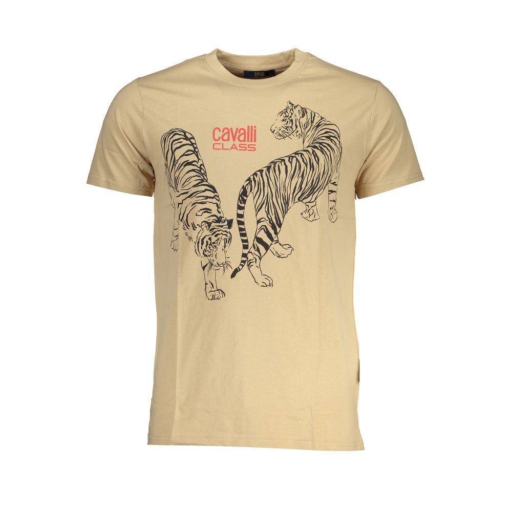 Cavalli Class Beige Cotton Men T-Shirt | Regal Royce