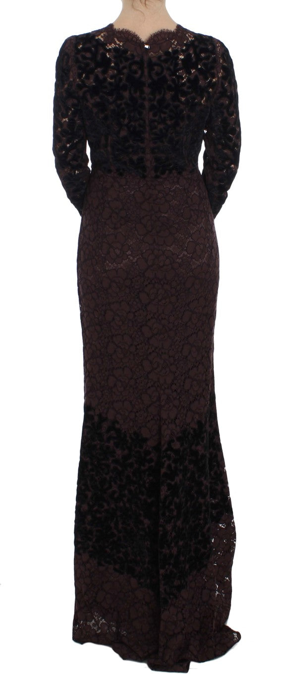 Dolce & Gabbana Purple Floral Lace Ricamo Maxi Dress | Regal Royce