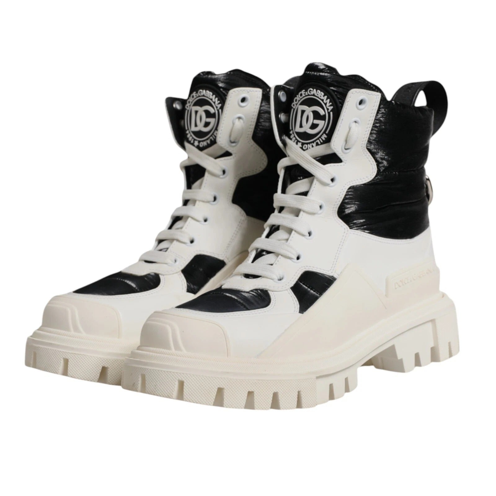 Dolce & Gabbana White Padded Mid Calf Lace Up Boots Shoes | Regal Royce
