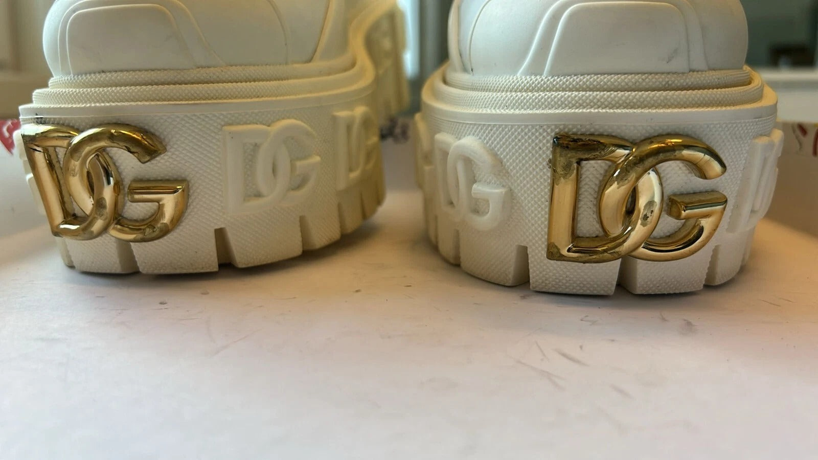 Dolce & Gabbana White Leather Rubber Logo Ankle Boots Shoes | Regal Royce