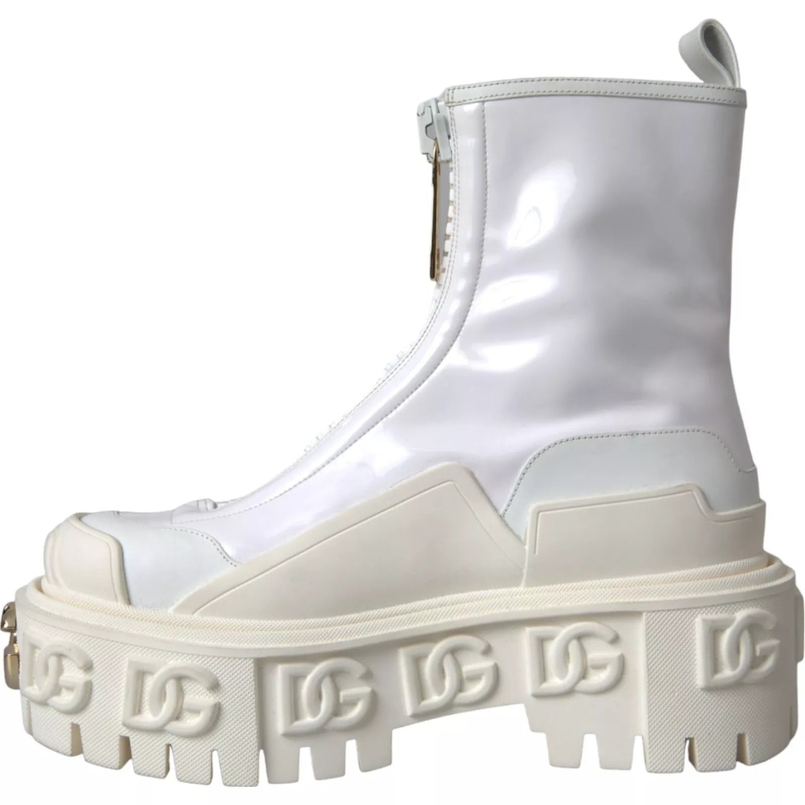 Dolce & Gabbana White Leather Rubber Logo Ankle Boots Shoes | Regal Royce