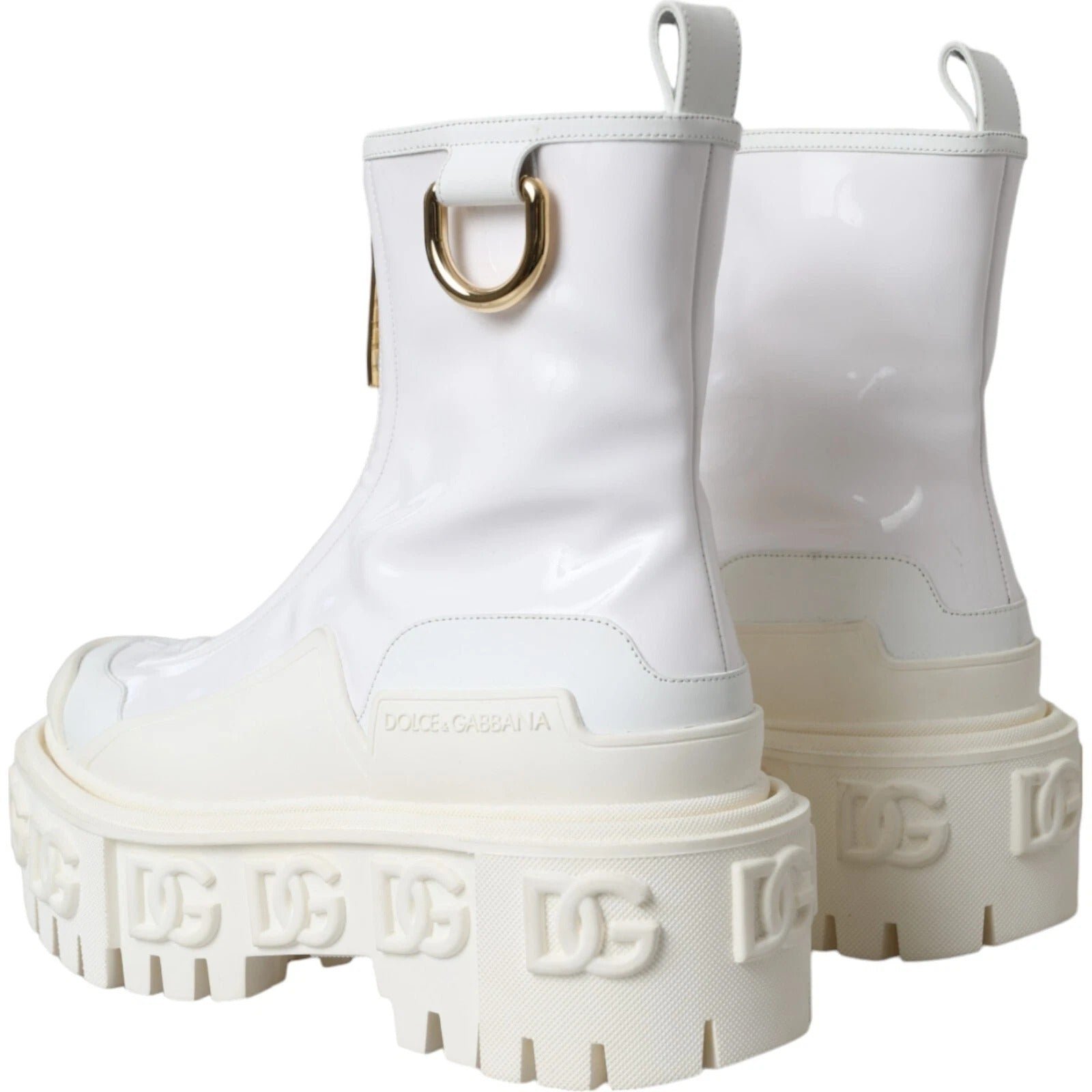 Dolce & Gabbana White Leather Rubber Logo Ankle Boots Shoes | Regal Royce