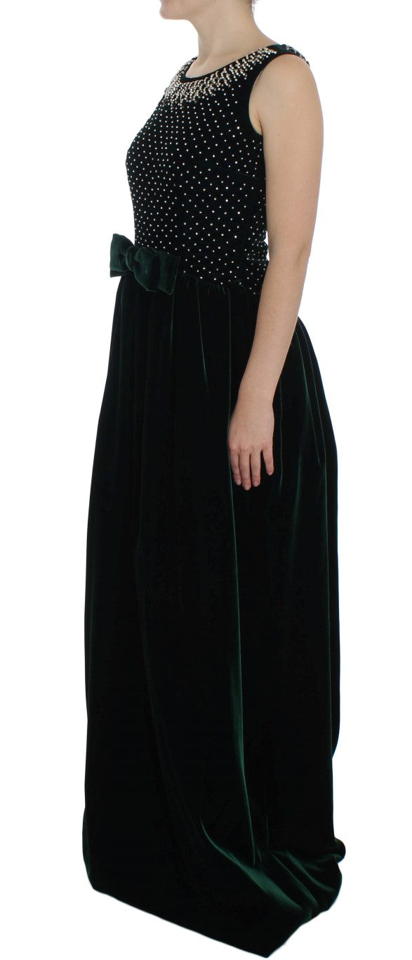 Dolce & Gabbana Green Velvet Crystal Long Maxi Dress | Regal Royce