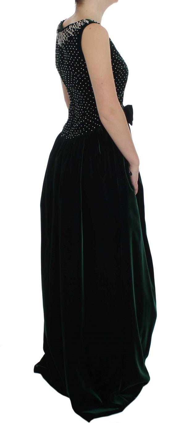 Dolce & Gabbana Green Velvet Crystal Long Maxi Dress | Regal Royce