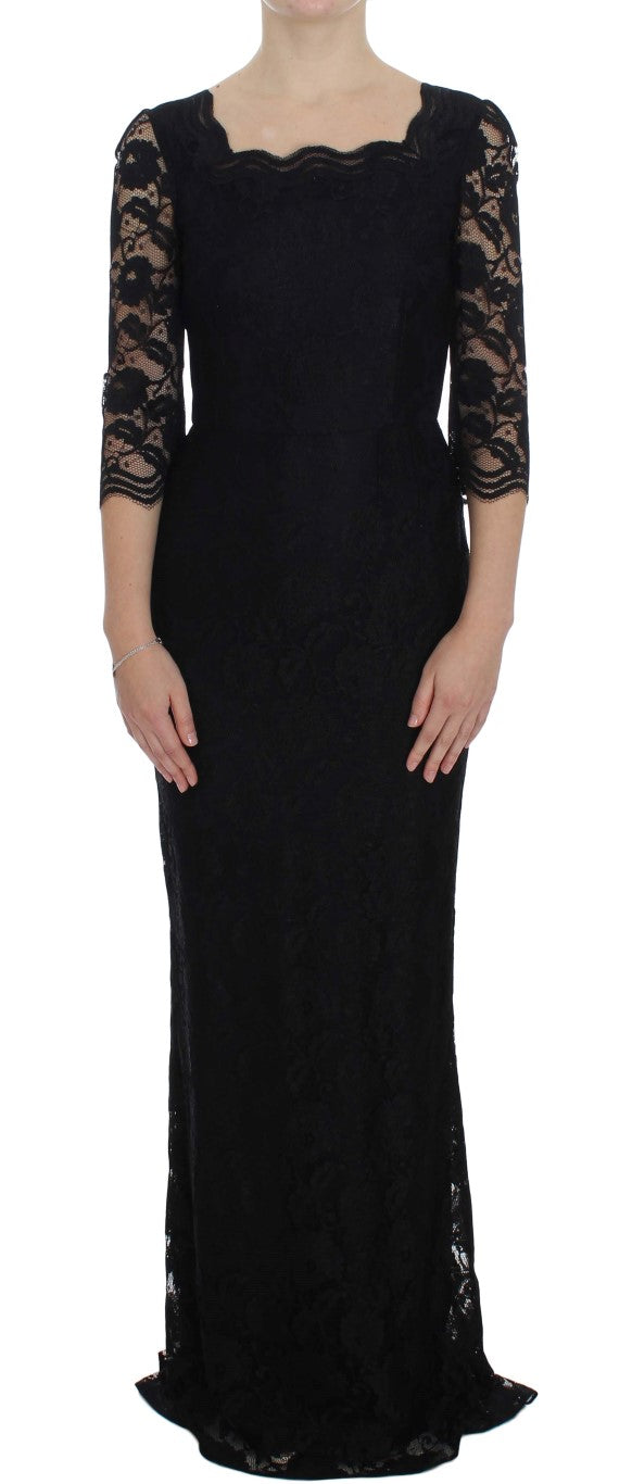 Dolce & Gabbana Black Floral Lace Long Ball Maxi Dress | Regal Royce