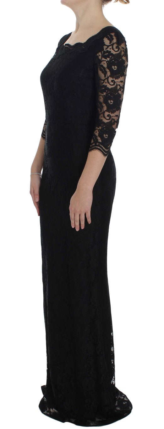 Dolce & Gabbana Black Floral Lace Long Ball Maxi Dress | Regal Royce