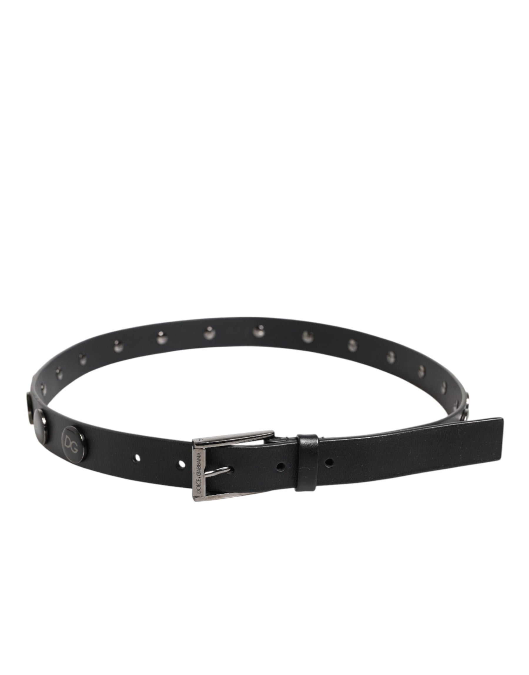 Dolce & Gabbana Black Luxury Leather DG Studs Buckle Belt | Regal Royce