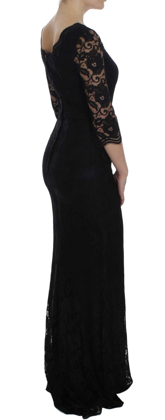 Dolce & Gabbana Black Floral Lace Long Ball Maxi Dress | Regal Royce