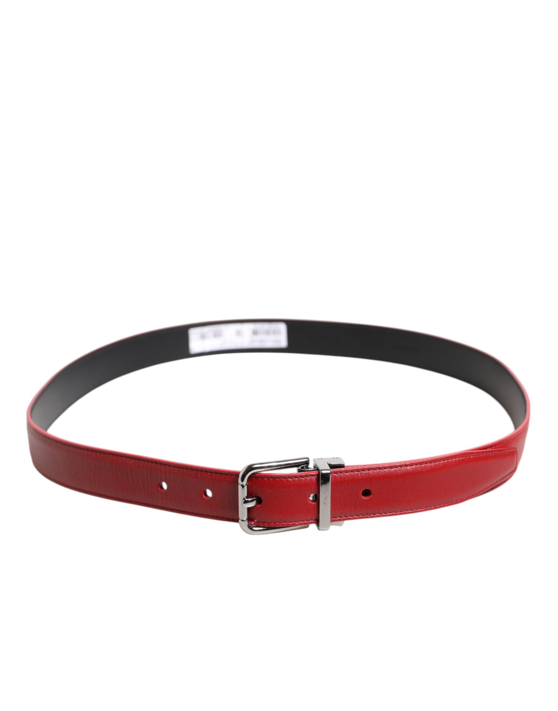 Dolce & Gabbana Red Leather Silver Tone Metal Buckle Belt | Regal Royce