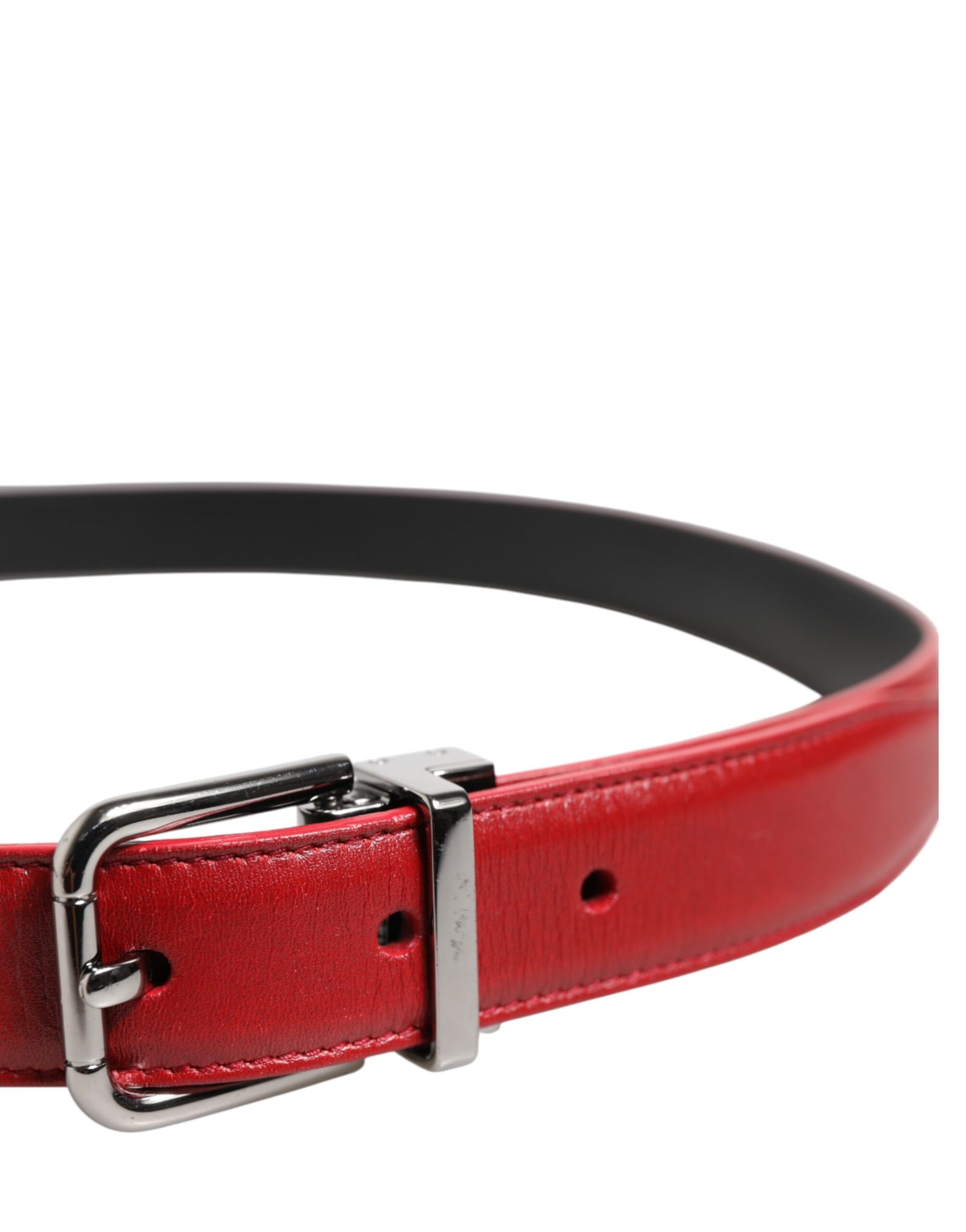 Dolce & Gabbana Red Leather Silver Tone Metal Buckle Belt | Regal Royce