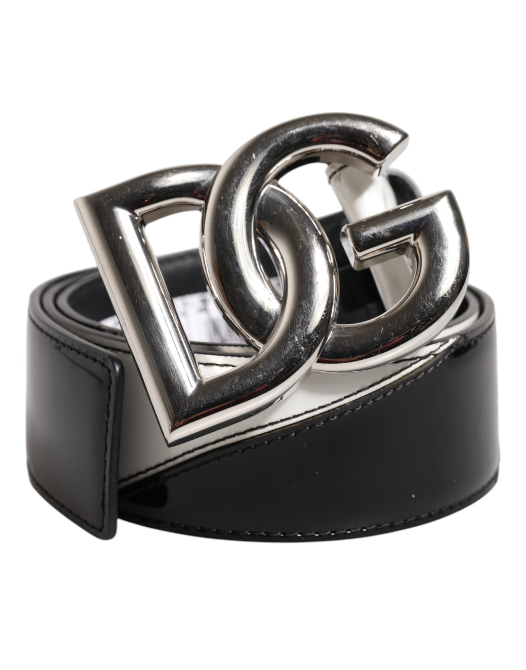 Dolce & Gabbana Black White Leather DG Metal Buckle Belt | Regal Royce