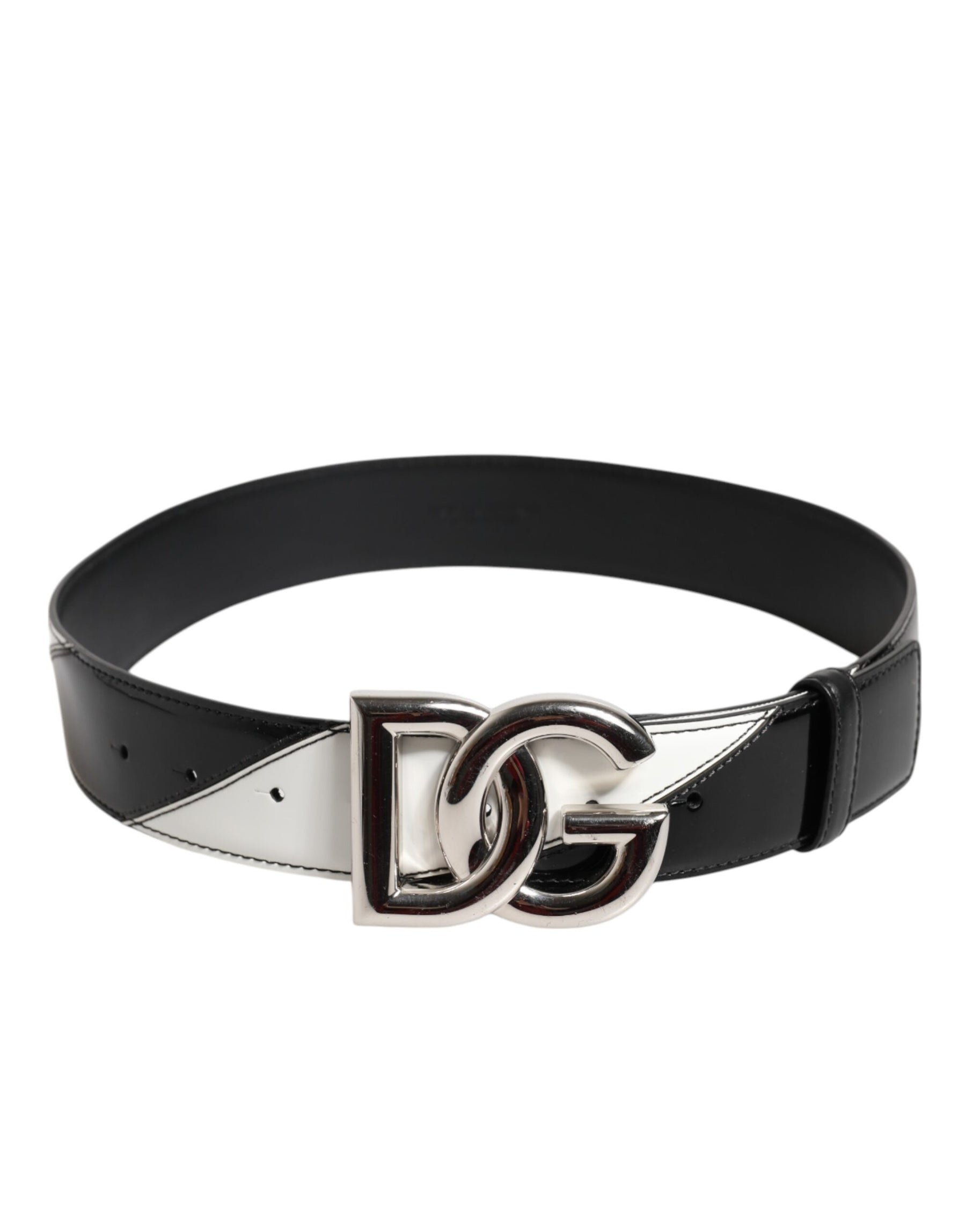 Dolce & Gabbana Black White Leather DG Metal Buckle Belt | Regal Royce