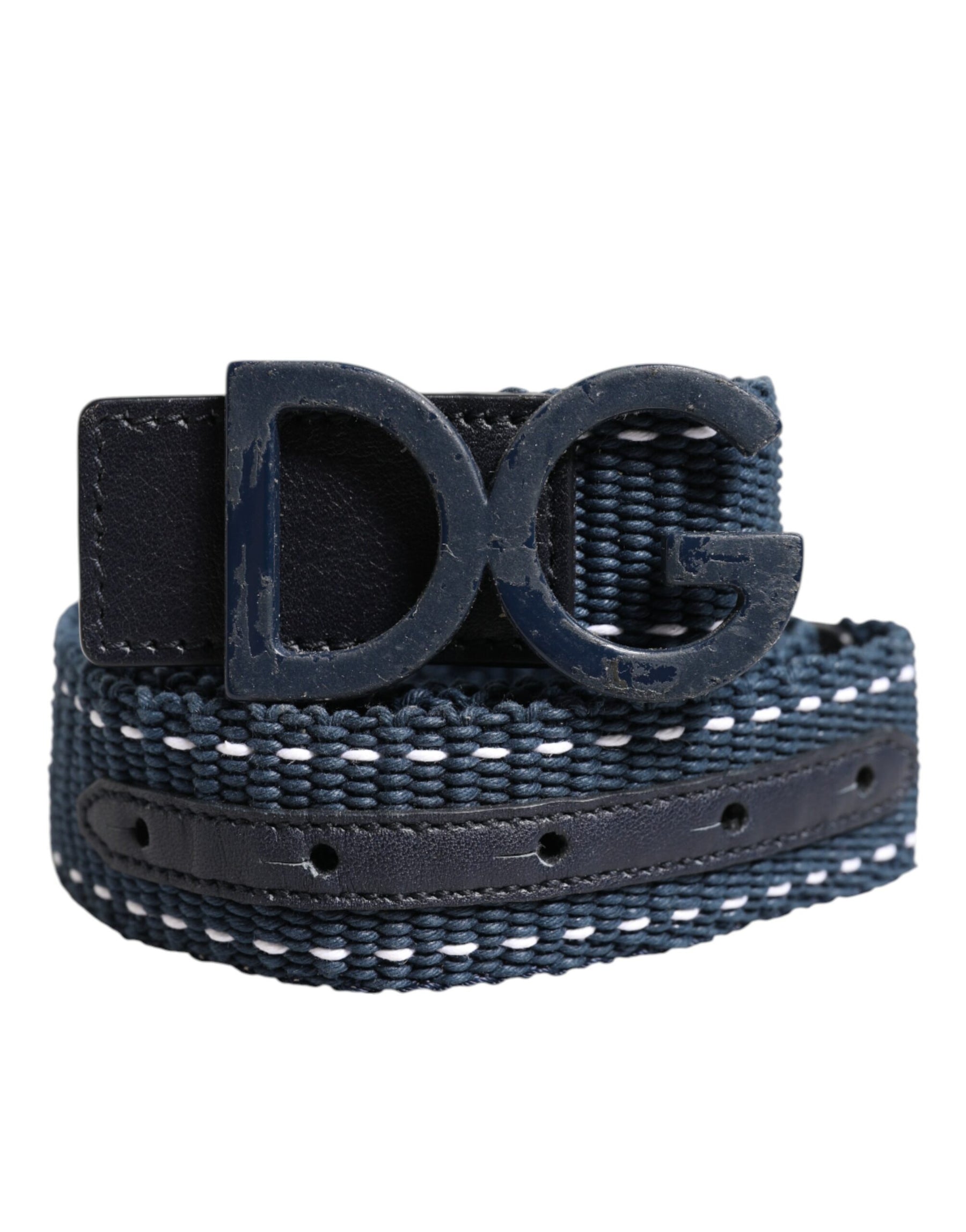 Dolce & Gabbana Blue Cotton Leather DG Logo Metal Buckle Belt | Regal Royce