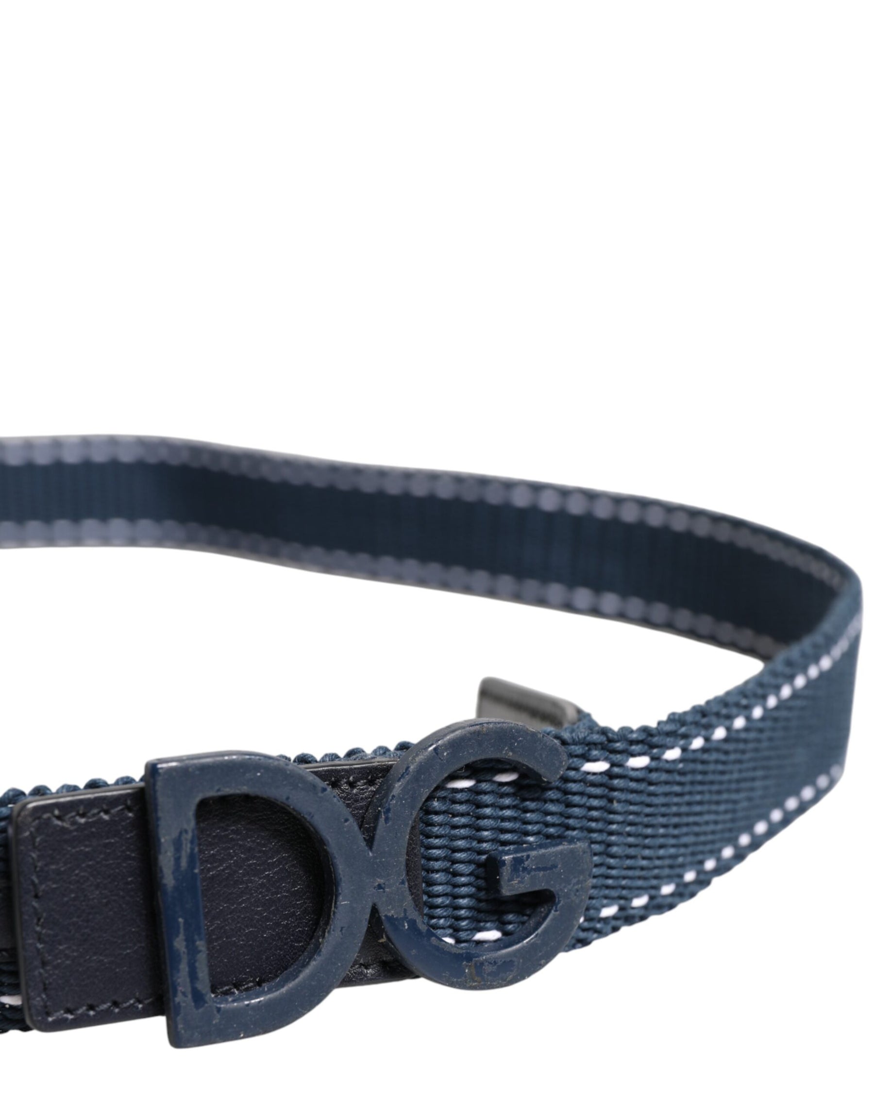 Dolce & Gabbana Blue Cotton Leather DG Logo Metal Buckle Belt | Regal Royce