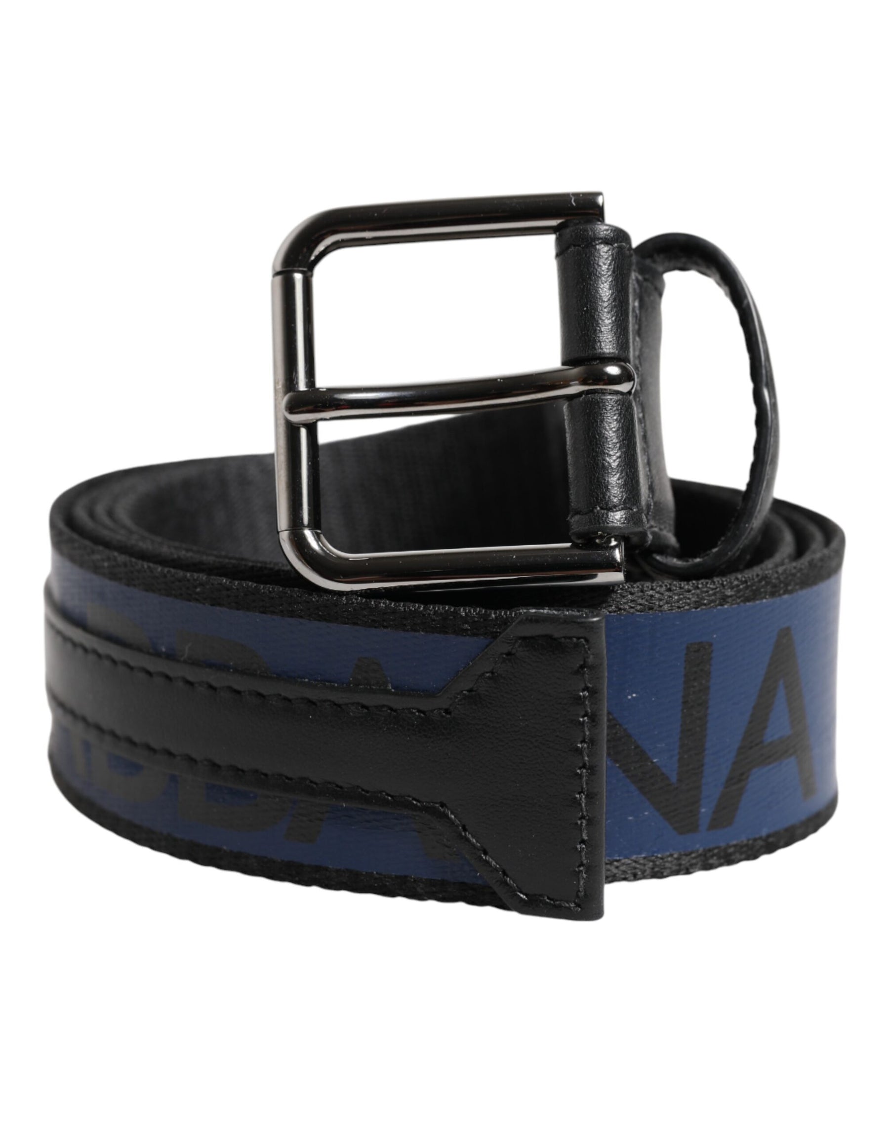 Dolce & Gabbana Black Blue DG Logo Silver Metal Buckle Belt | Regal Royce