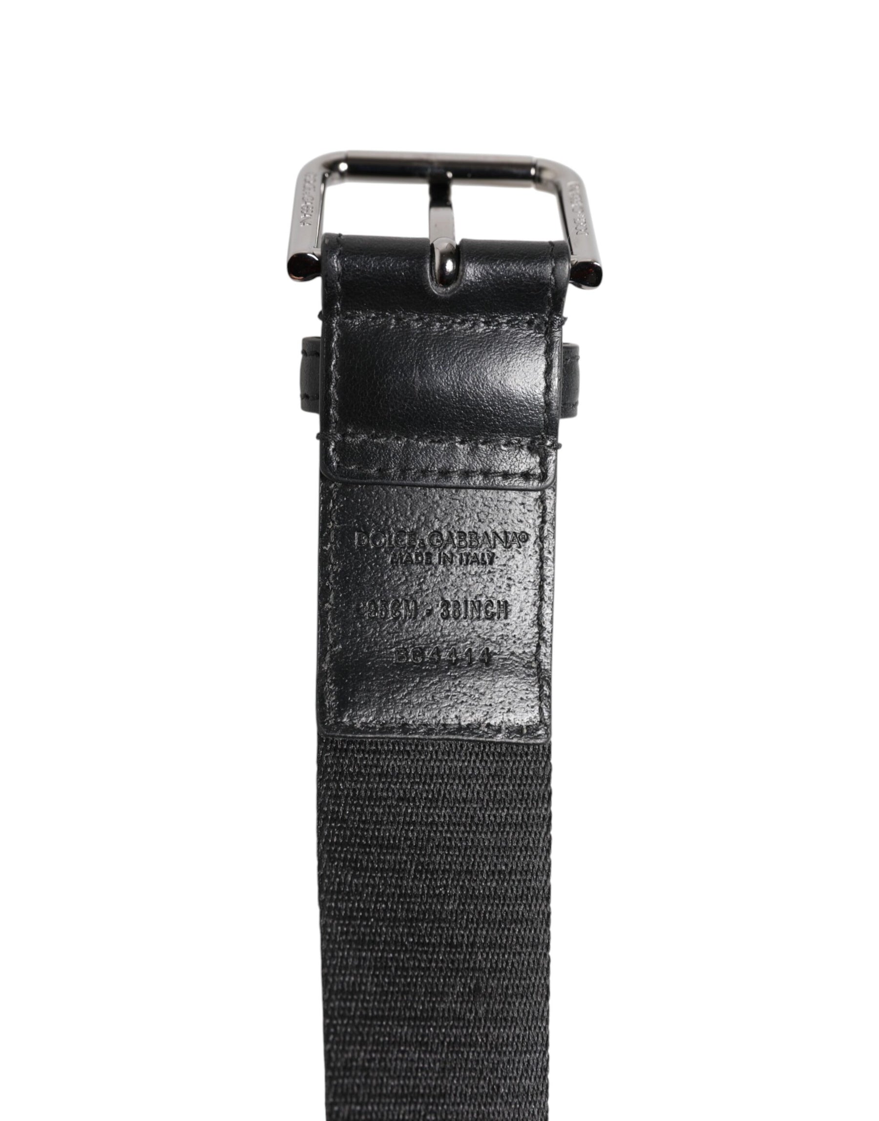 Dolce & Gabbana Black Blue DG Logo Silver Metal Buckle Belt | Regal Royce