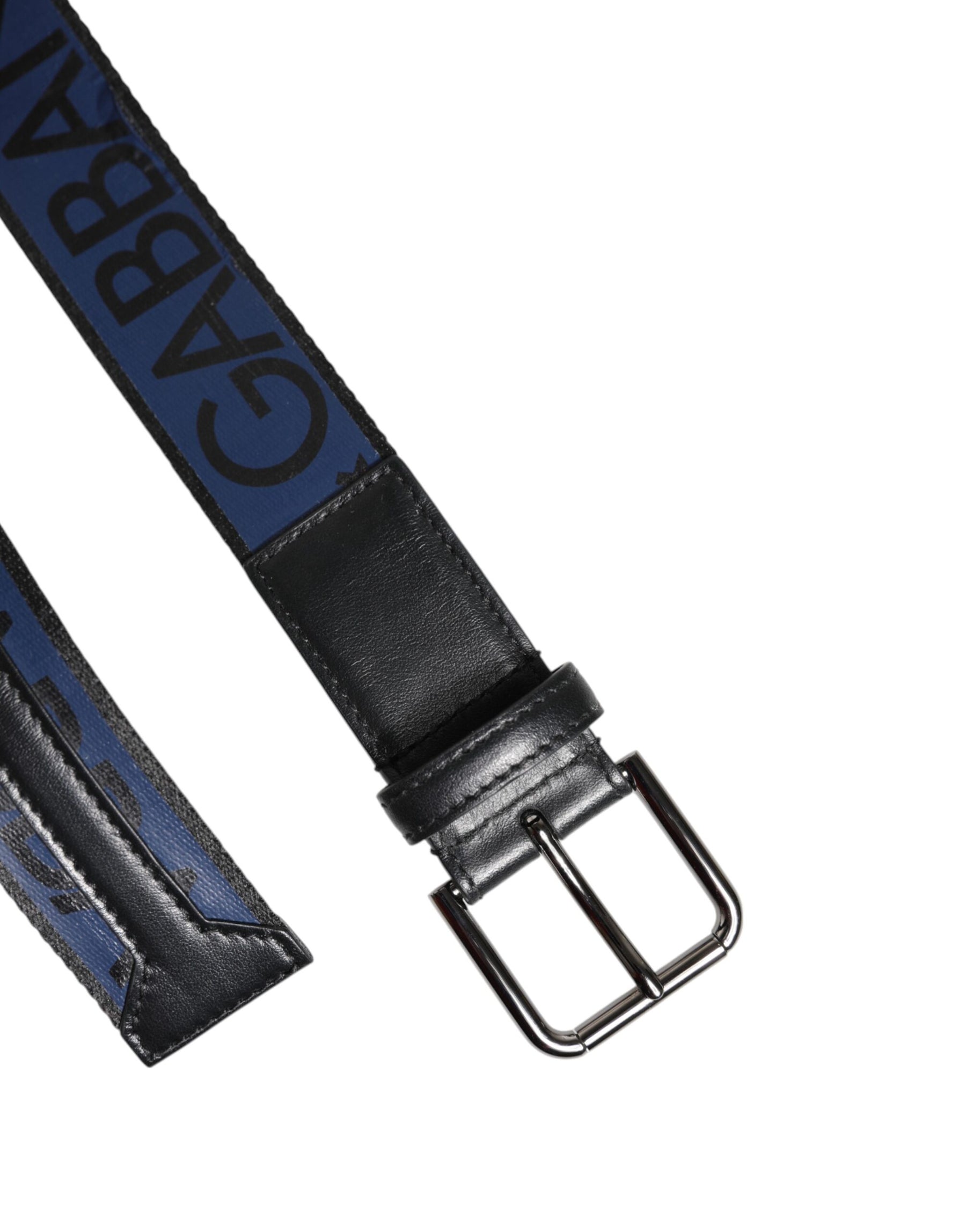 Dolce & Gabbana Black Blue DG Logo Silver Metal Buckle Belt | Regal Royce