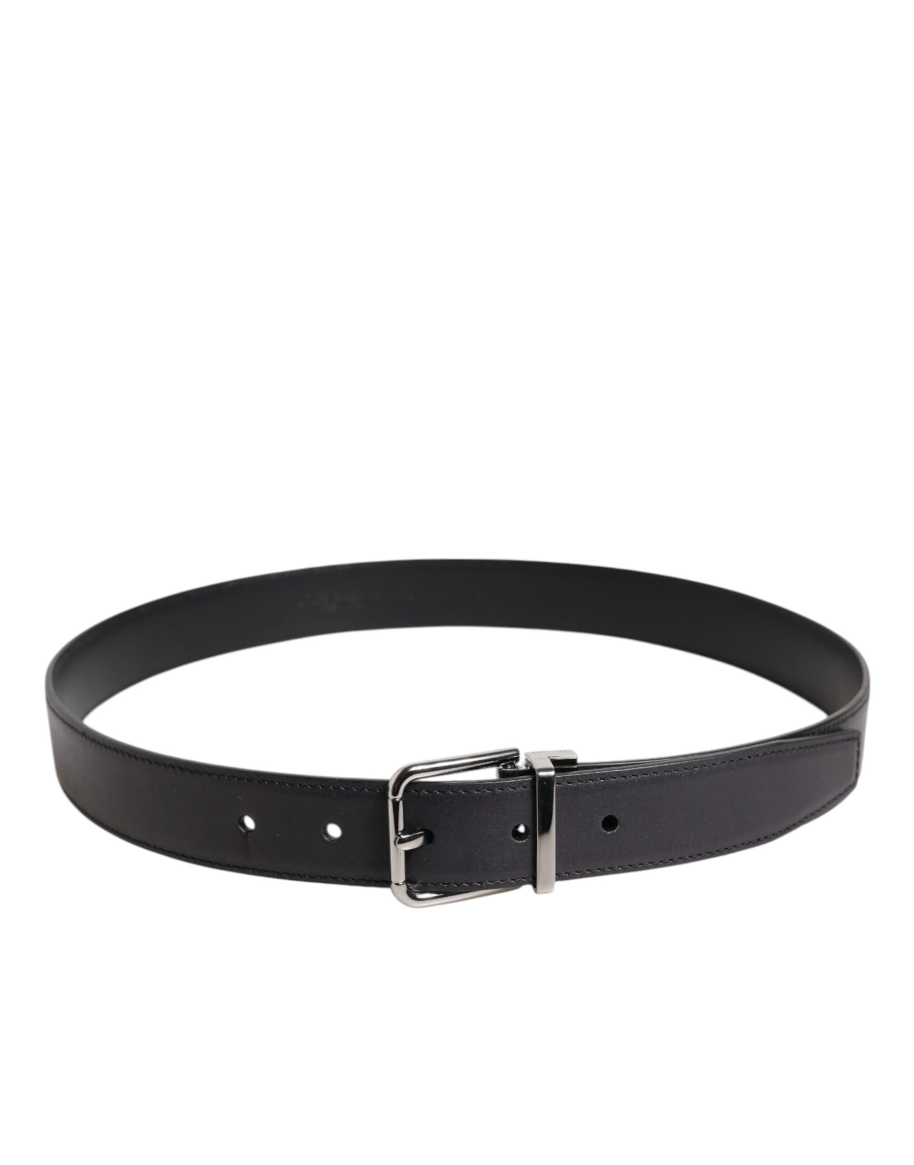 Dolce & Gabbana Black Classic Calf Leather Silver Buckle Belt | Regal Royce