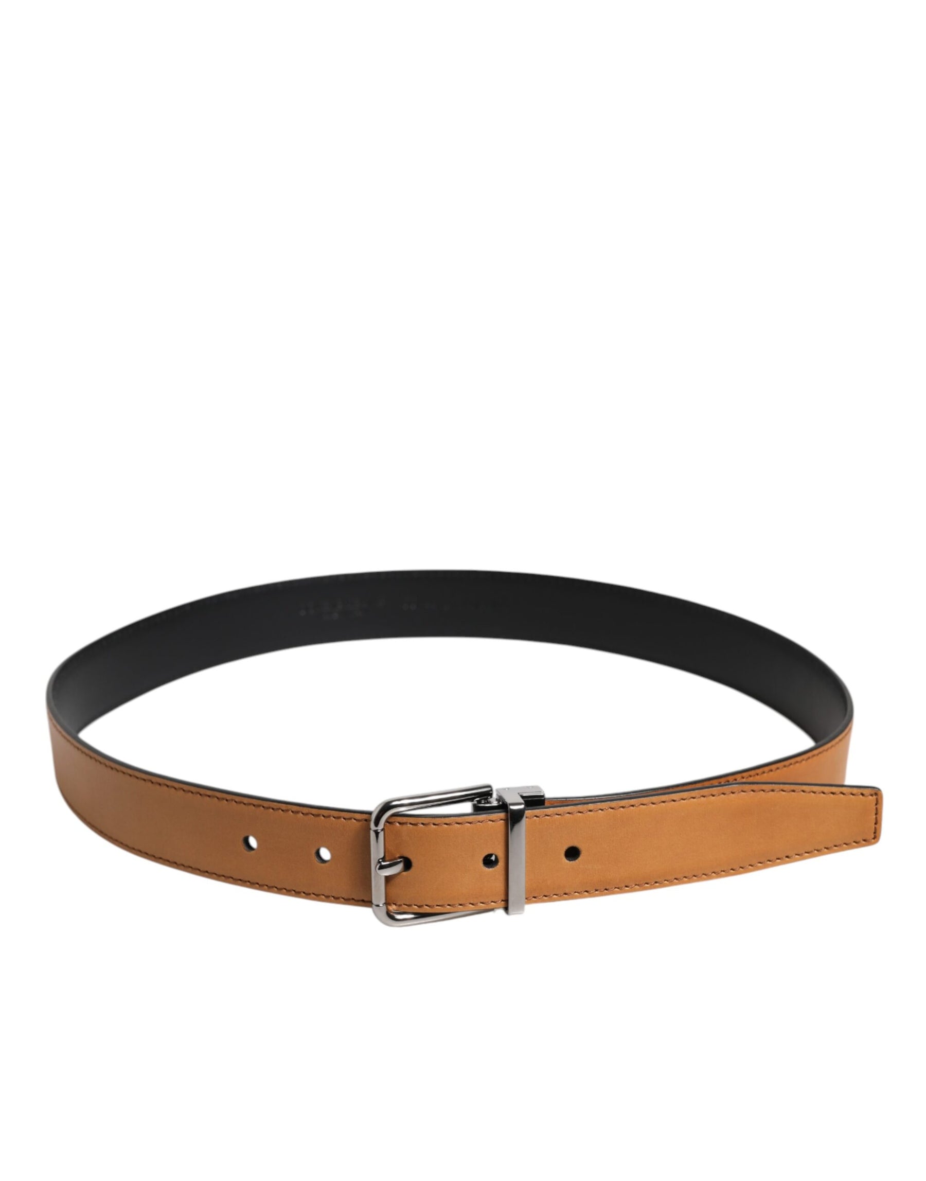 Dolce & Gabbana Brown Classic Calf Leather Silver Buckle Belt | Regal Royce
