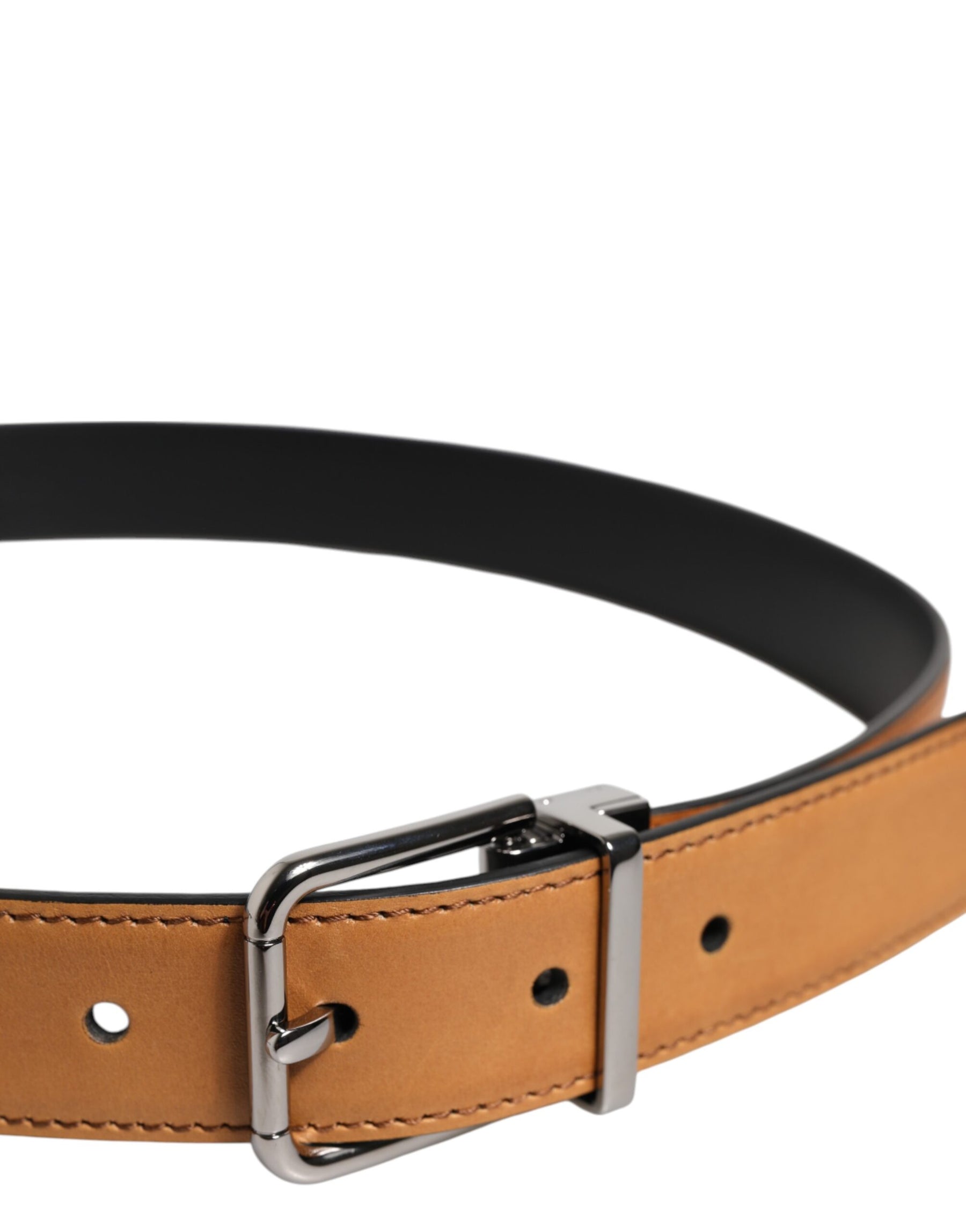 Dolce & Gabbana Brown Classic Calf Leather Silver Buckle Belt | Regal Royce