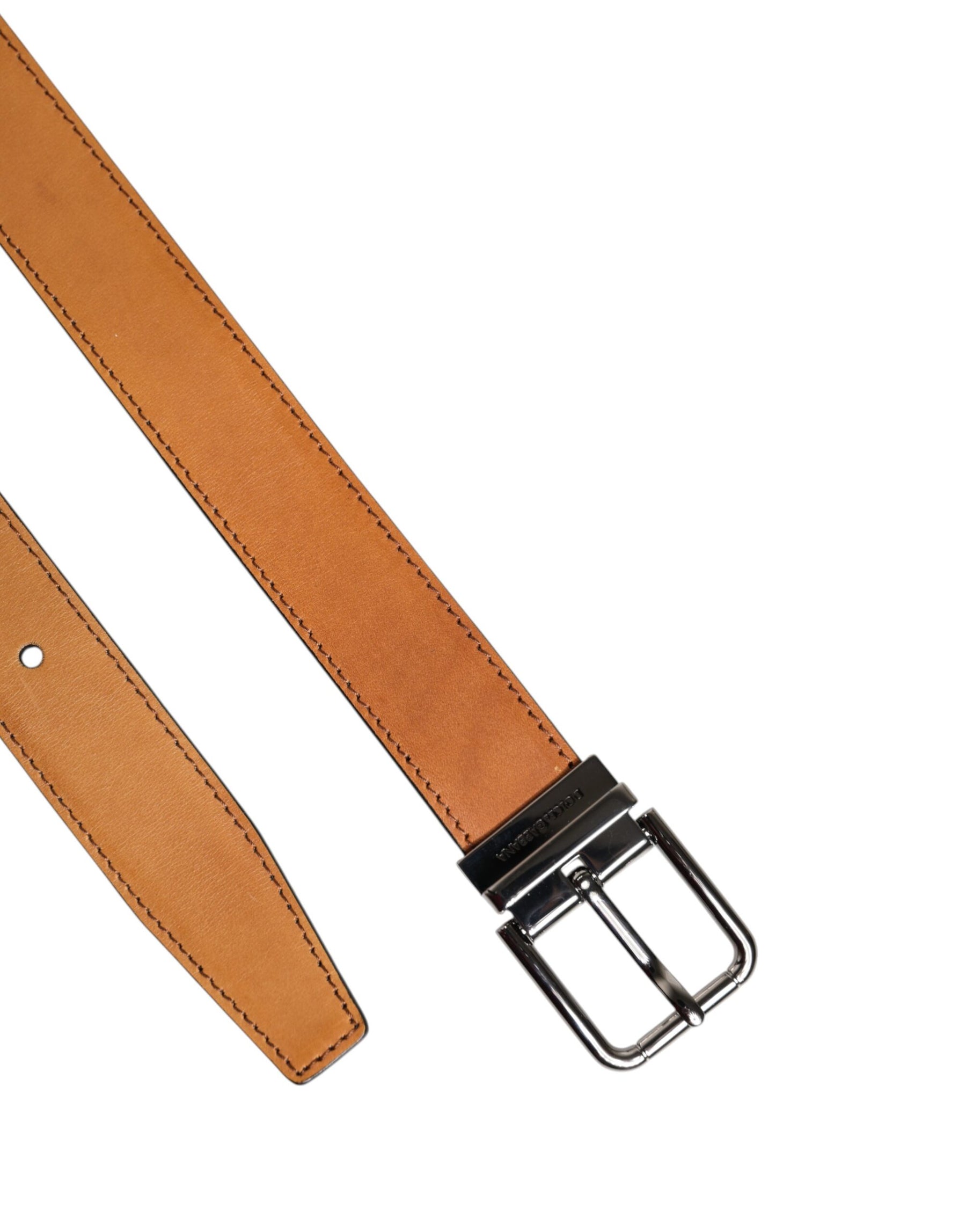 Dolce & Gabbana Brown Classic Calf Leather Silver Buckle Belt | Regal Royce