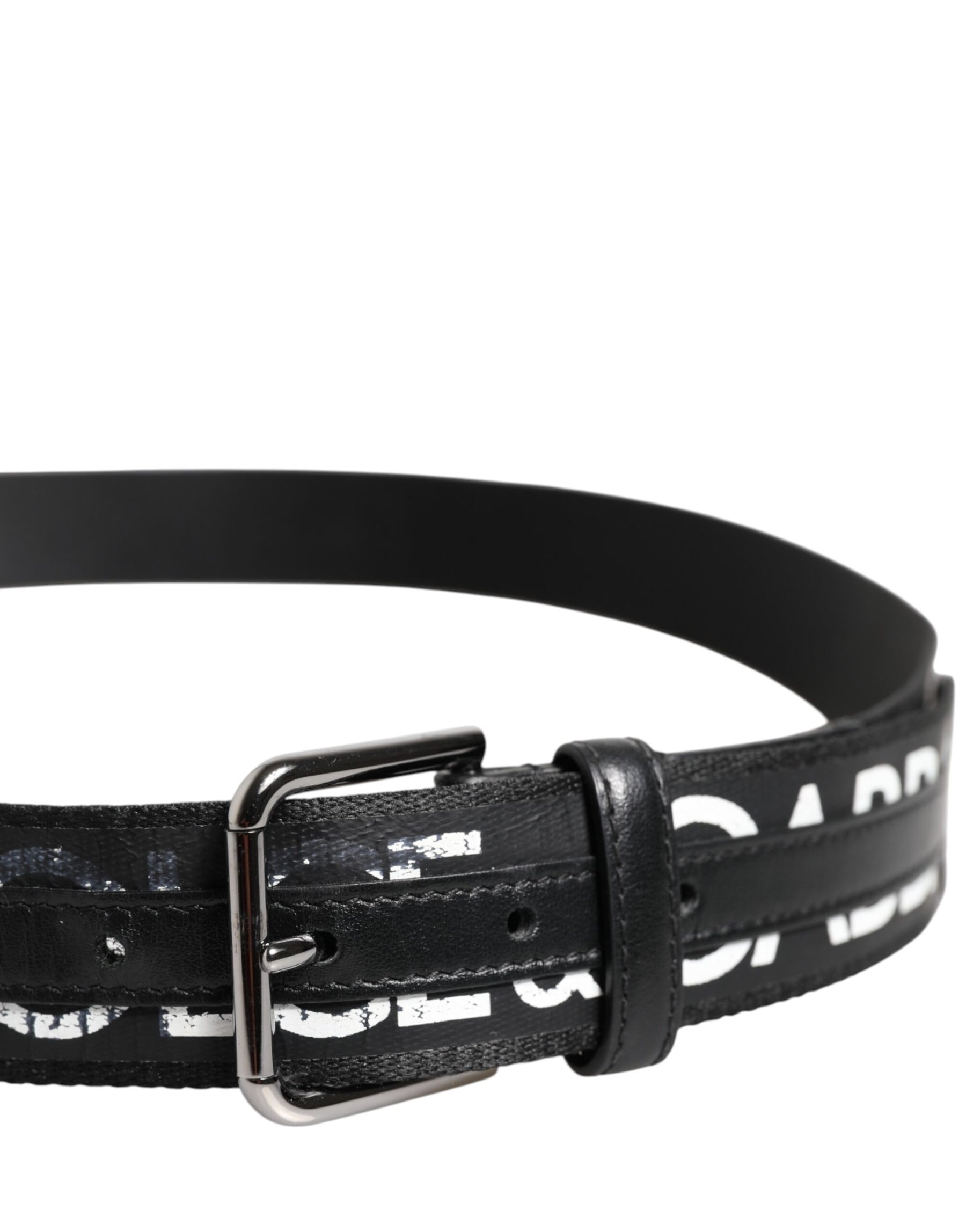 Dolce & Gabbana Black White DG Logo Brass Metal Buckle Belt | Regal Royce