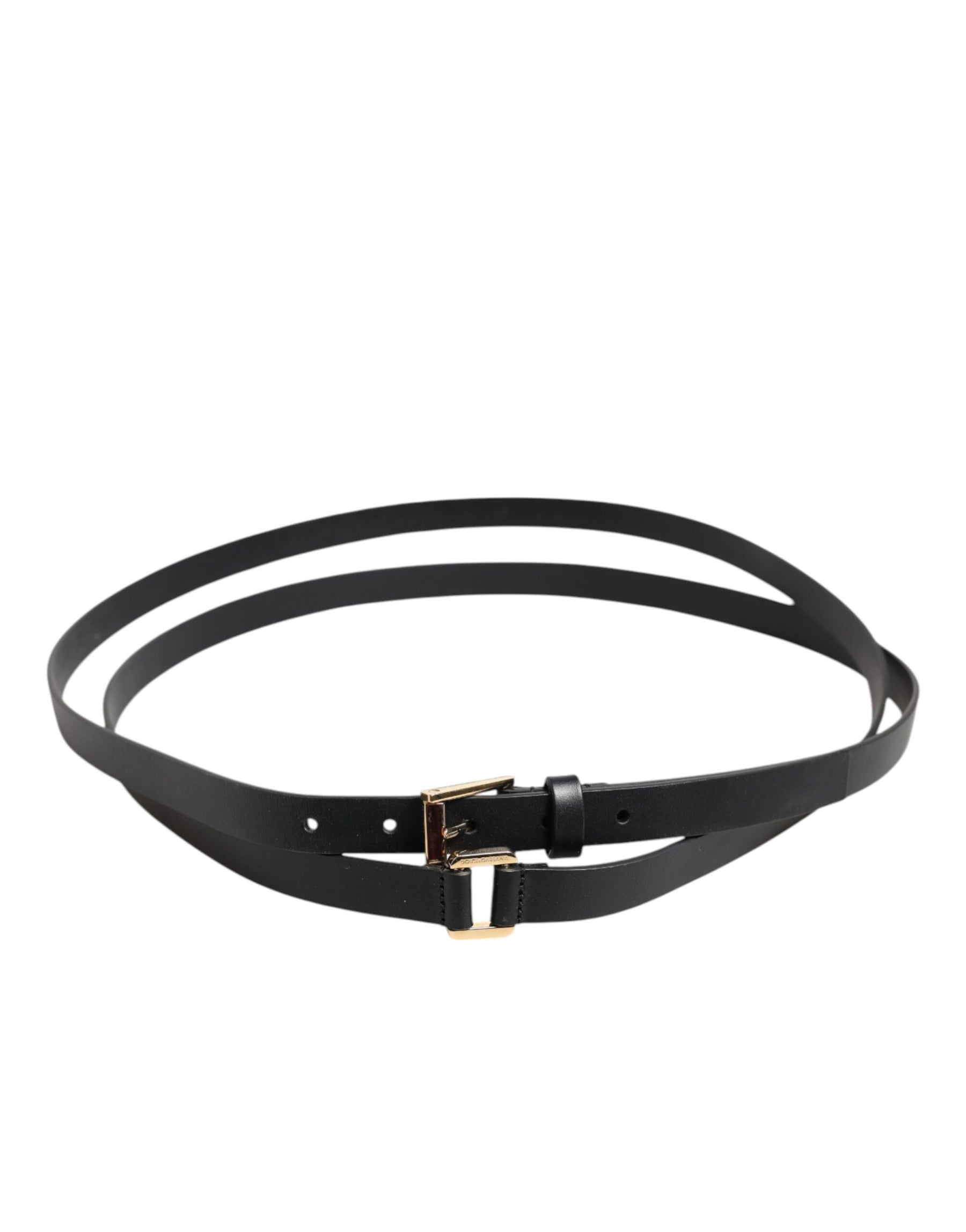 Dolce & Gabbana Black Double Strap Leather Gold Buckle Belt | Regal Royce