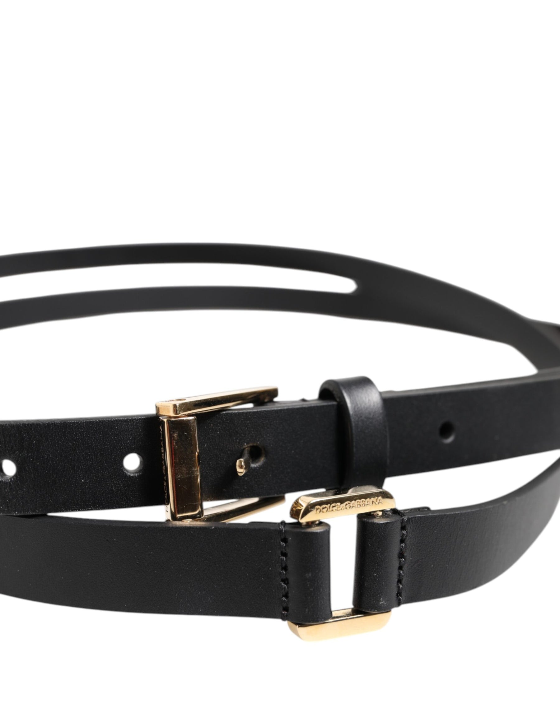 Dolce & Gabbana Black Double Strap Leather Gold Buckle Belt | Regal Royce