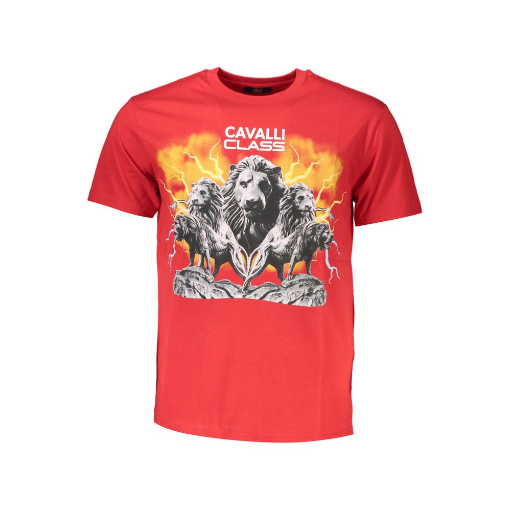 Cavalli Class Red Cotton Men T-Shirt | Regal Royce