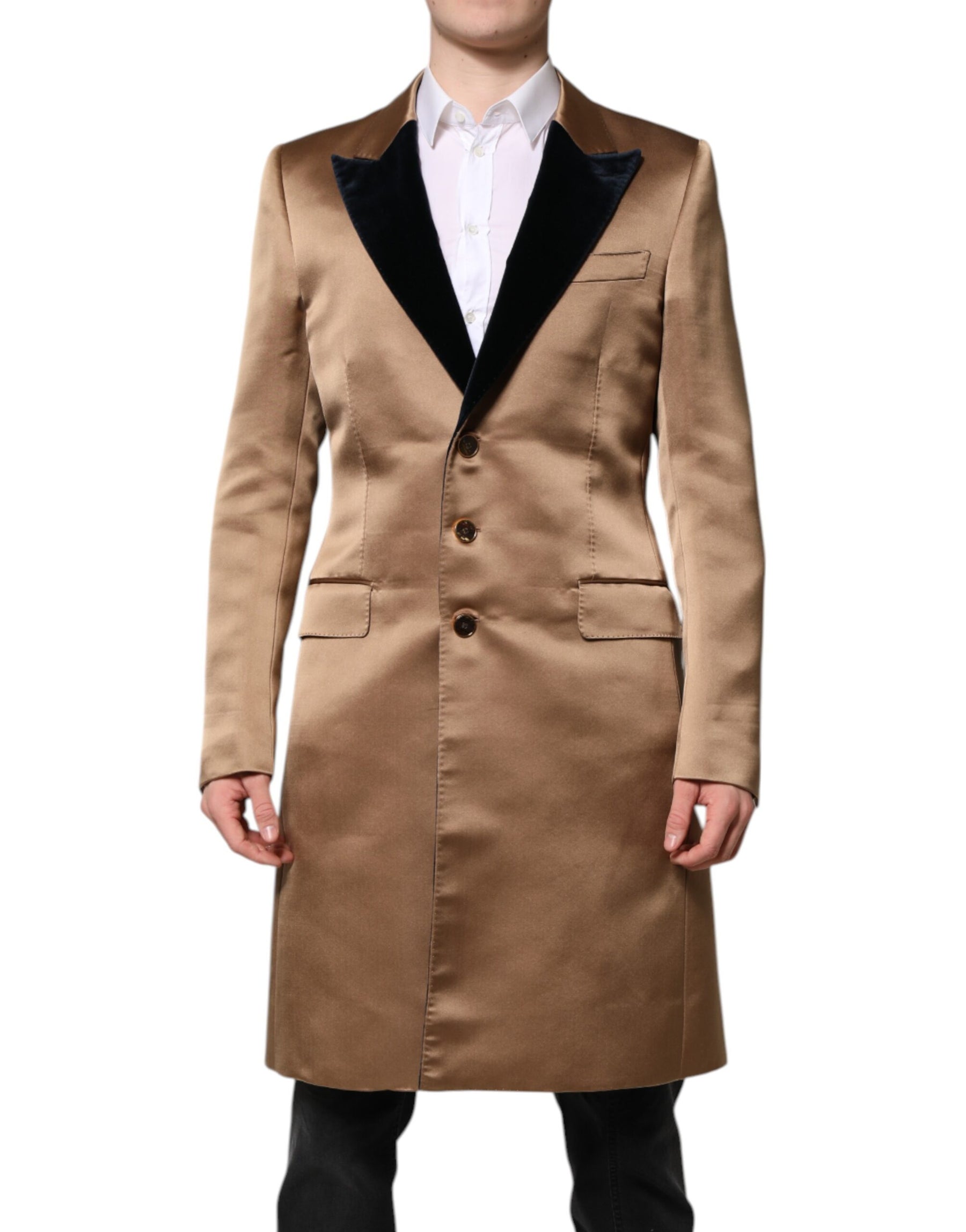 Dolce & Gabbana Brown Silk Single Breasted Trench Coat  Jacket | Regal Royce