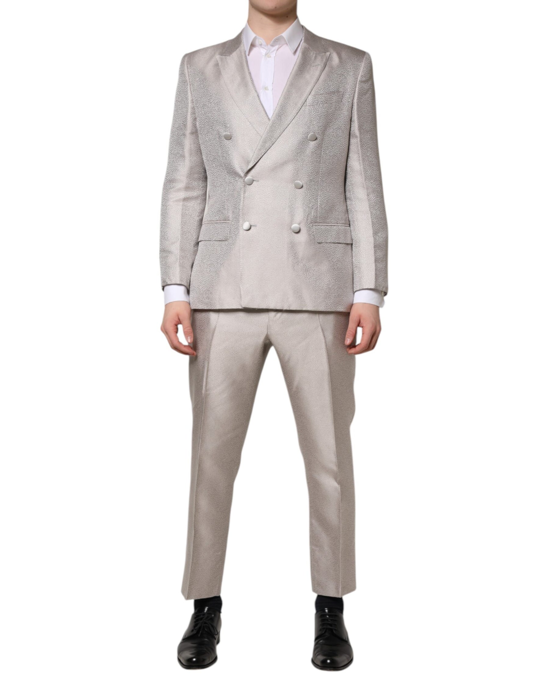 Dolce & Gabbana Light Gray Jacquard Silk Dotted 2 Piece Suit | Regal Royce