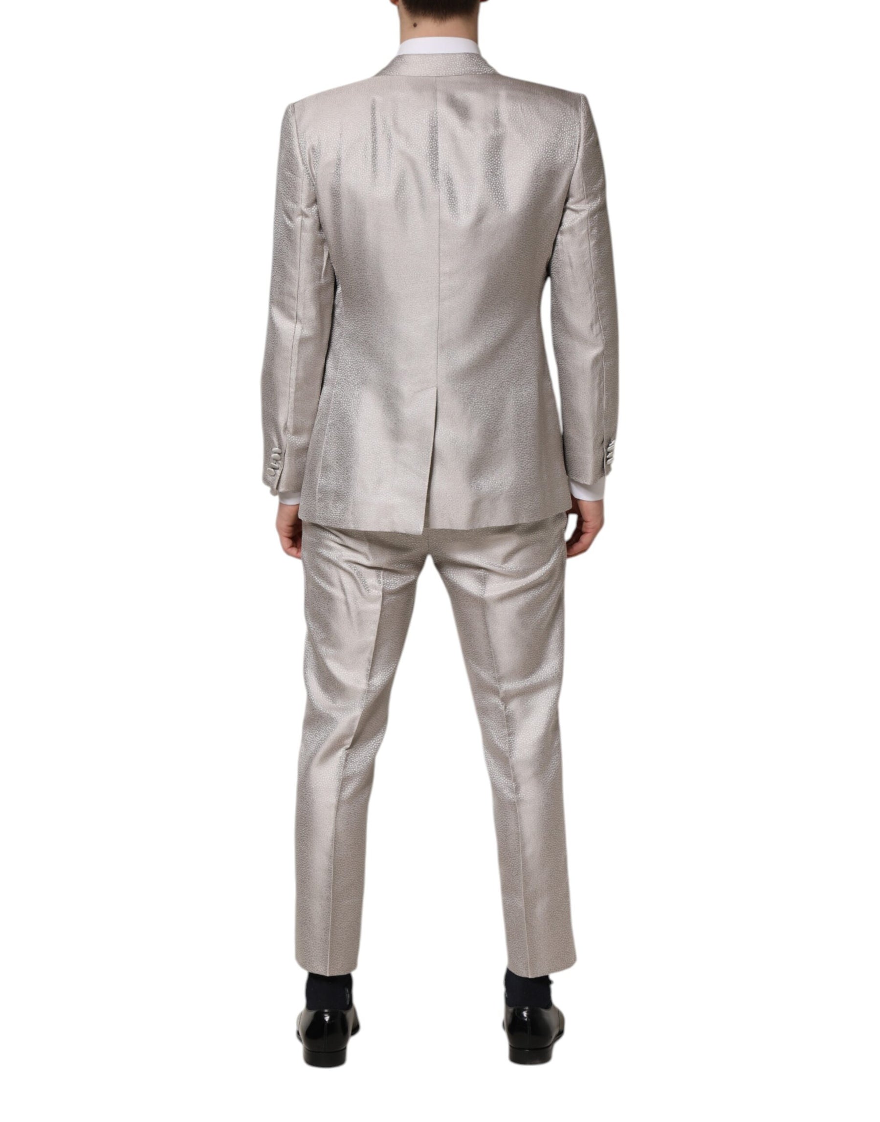 Dolce & Gabbana Light Gray Jacquard Silk Dotted 2 Piece Suit | Regal Royce