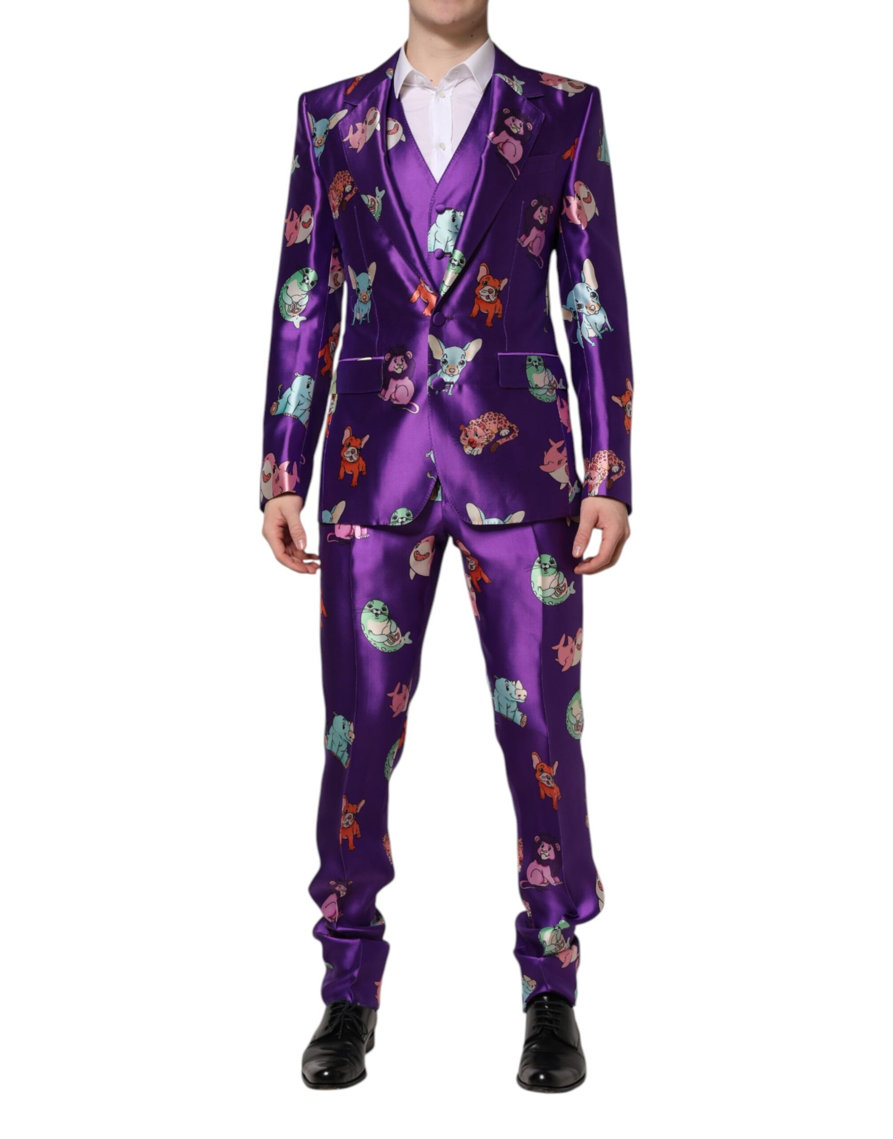 Dolce & Gabbana Purple Silk Animal Print 3 Piece Suit | Regal Royce
