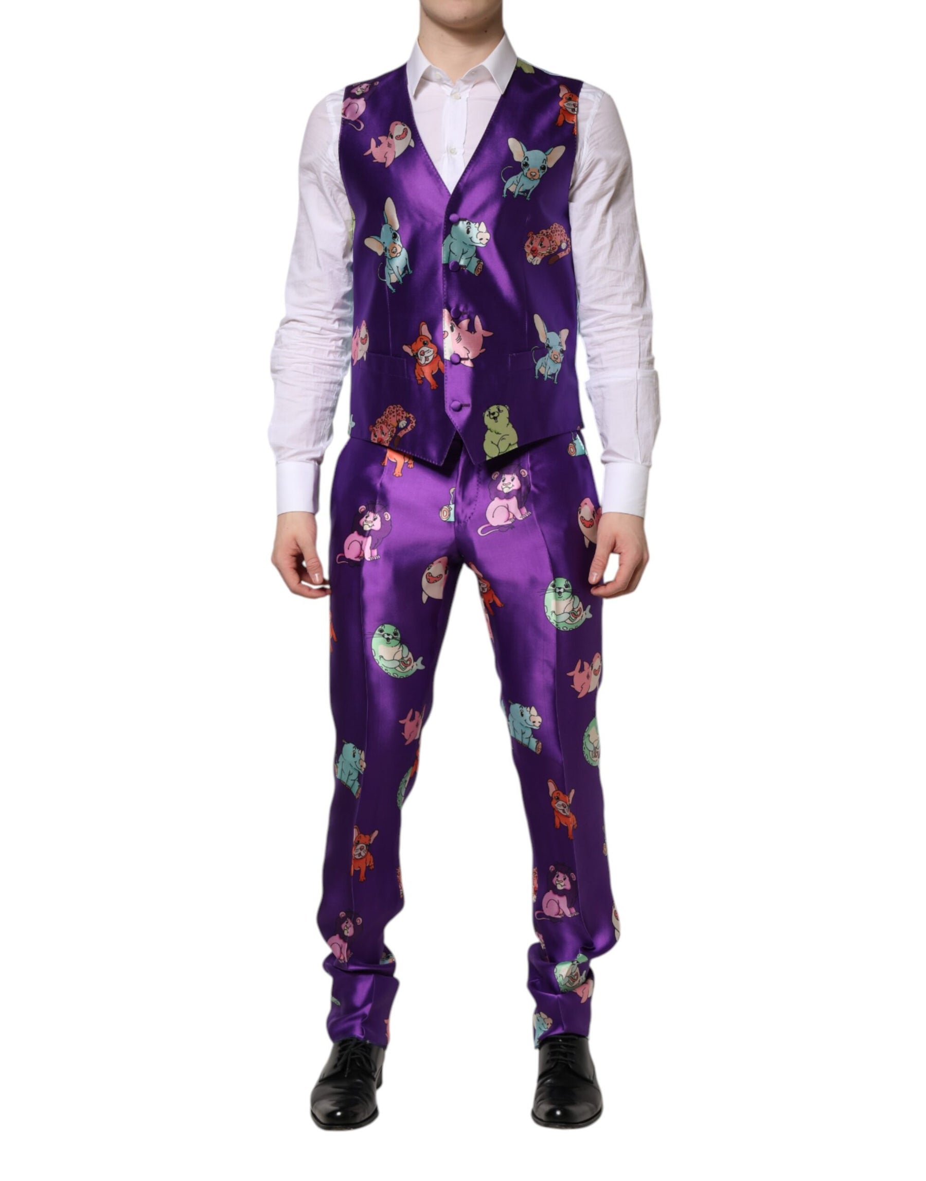Dolce & Gabbana Purple Silk Animal Print 3 Piece Suit | Regal Royce