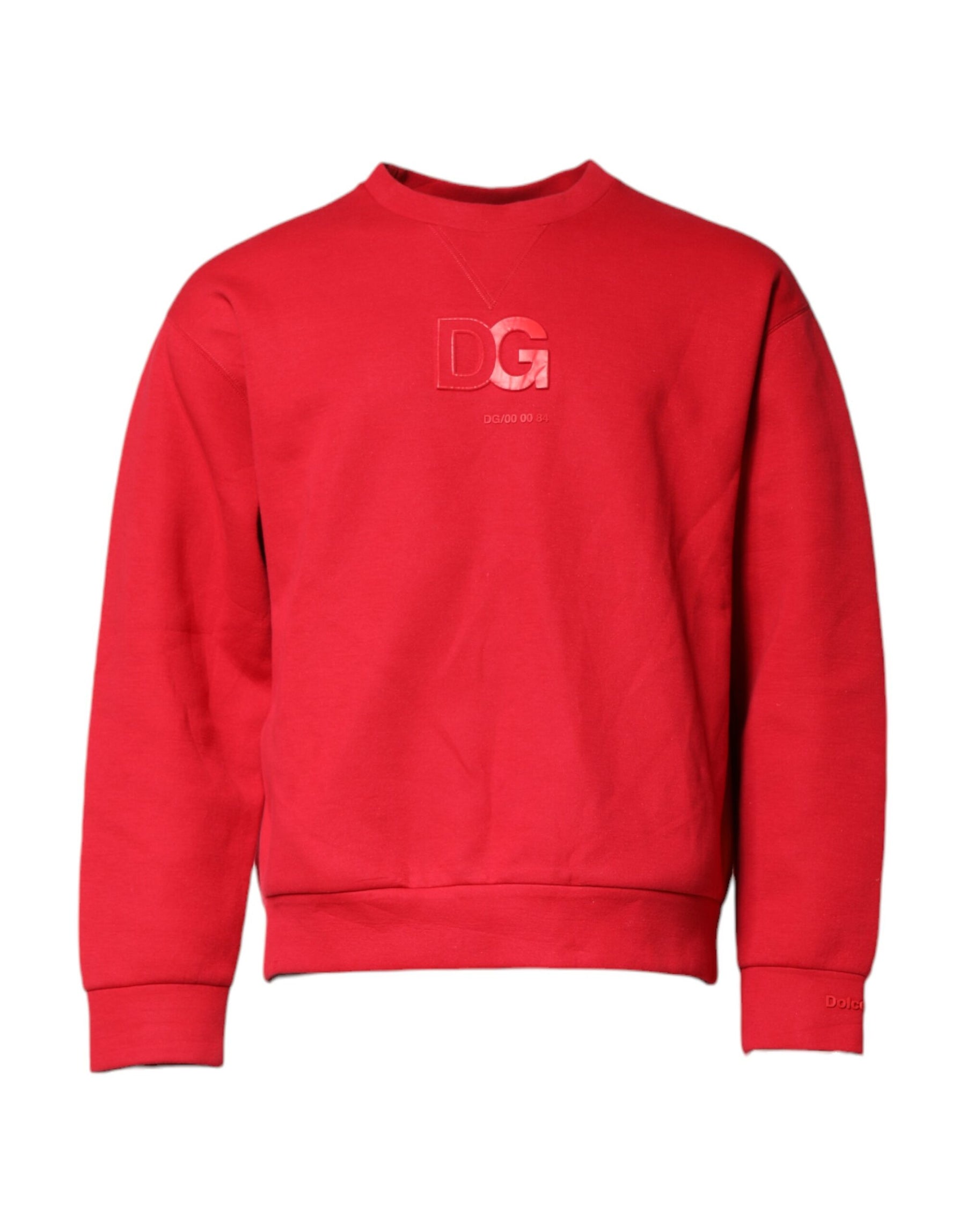 Dolce & Gabbana Red Embossed Logo Cotton Crew Neck Sweater | Regal Royce