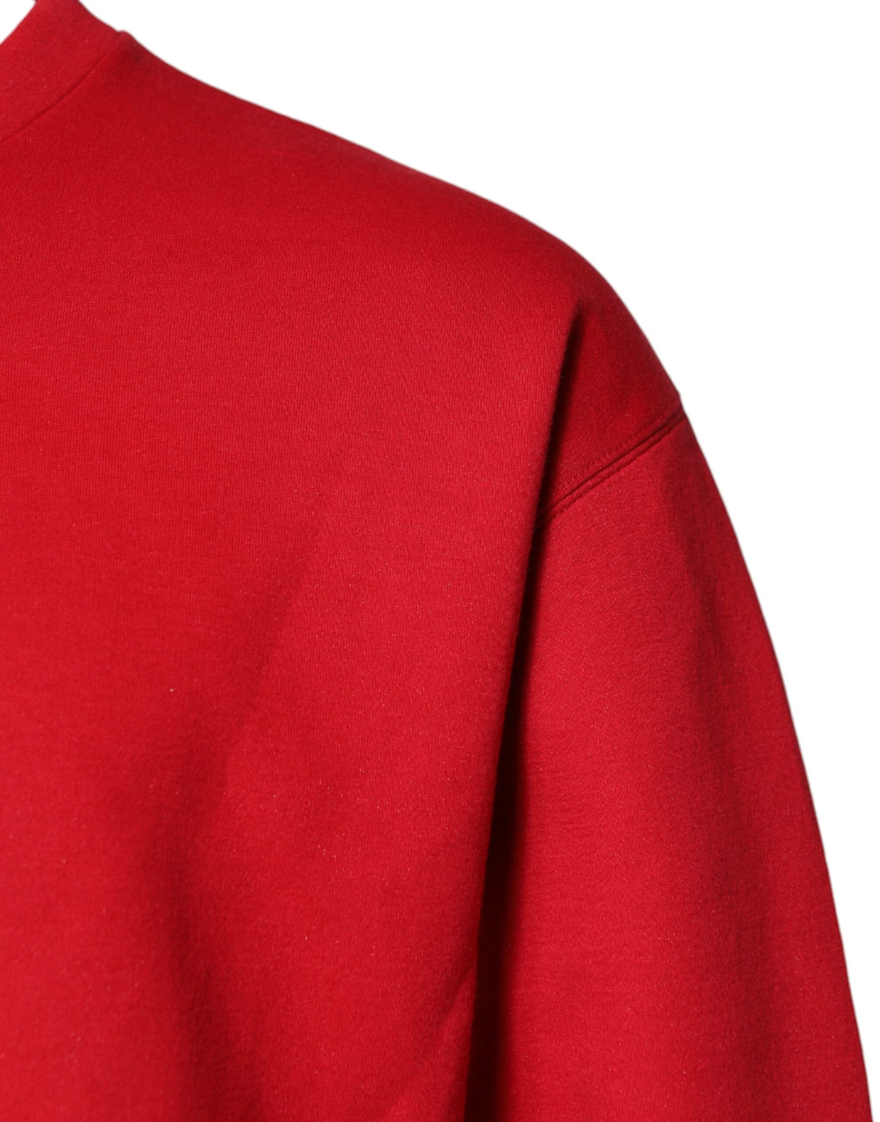 Dolce & Gabbana Red Embossed Logo Cotton Crew Neck Sweater | Regal Royce