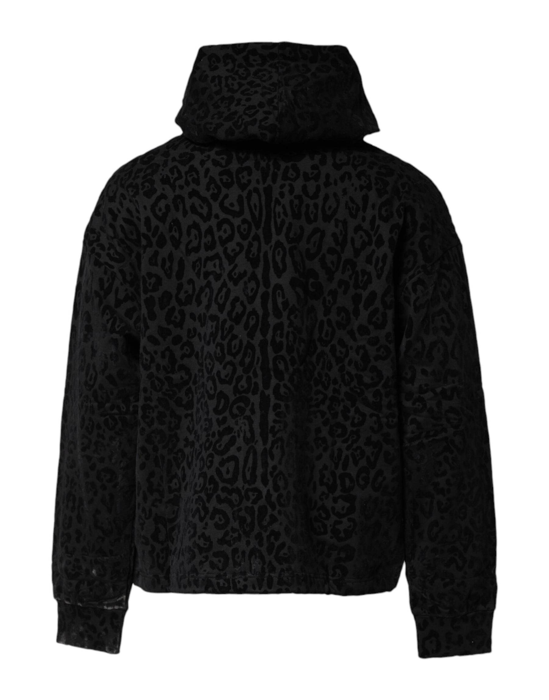 Dolce & Gabbana Black Leopard Full Zip Hooded Sweatshirt Sweater | Regal Royce