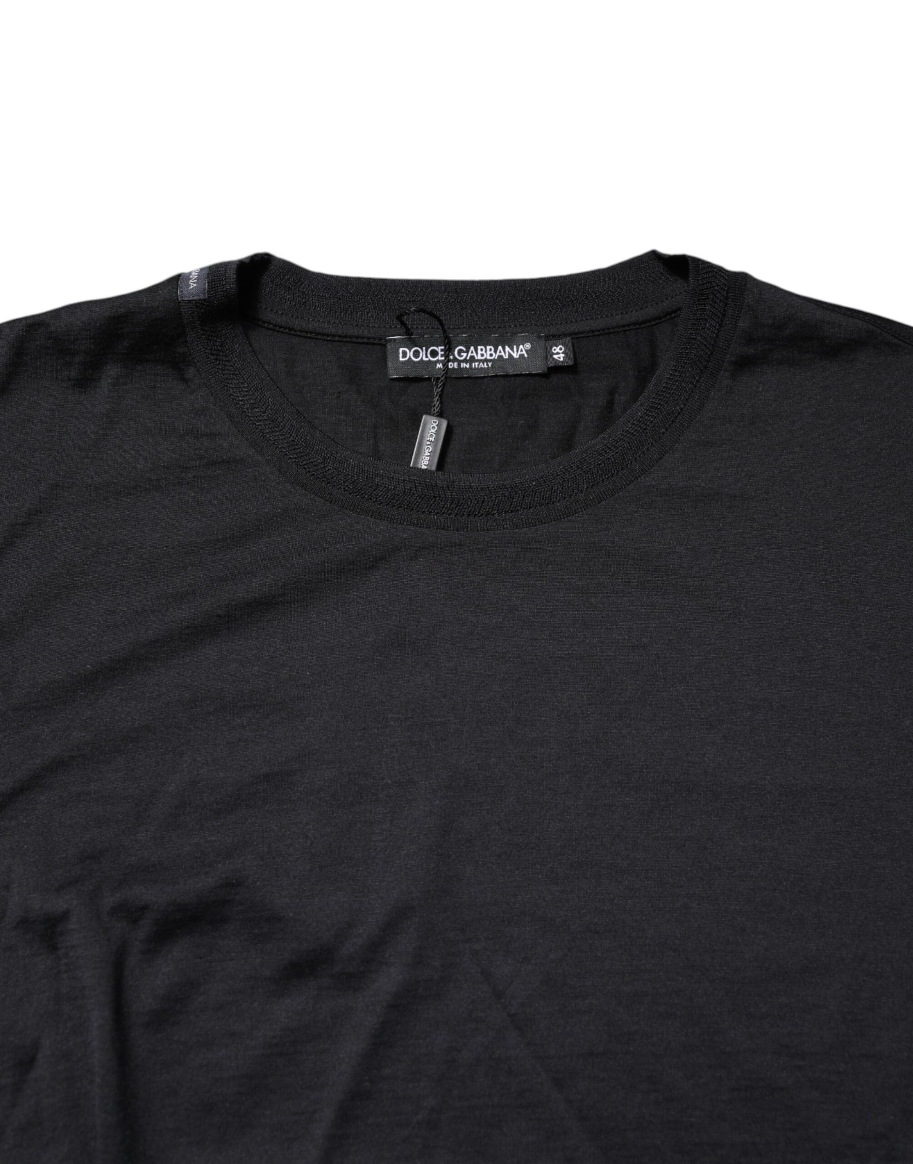 Dolce & Gabbana Dark Blue Silk Crew Neck Men Pullover Sweater | Regal Royce