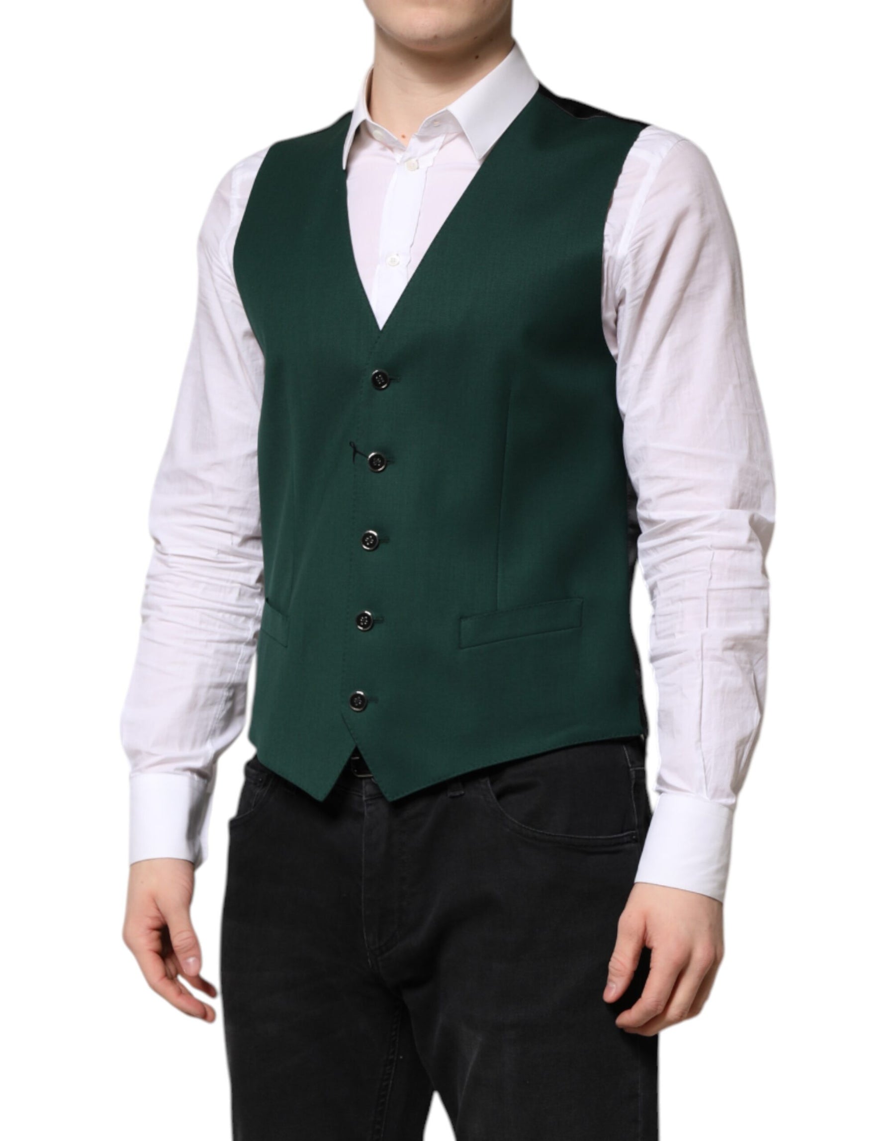 Dolce & Gabbana Green Wool Dress Formal Men Waistcoat Vest | Regal Royce