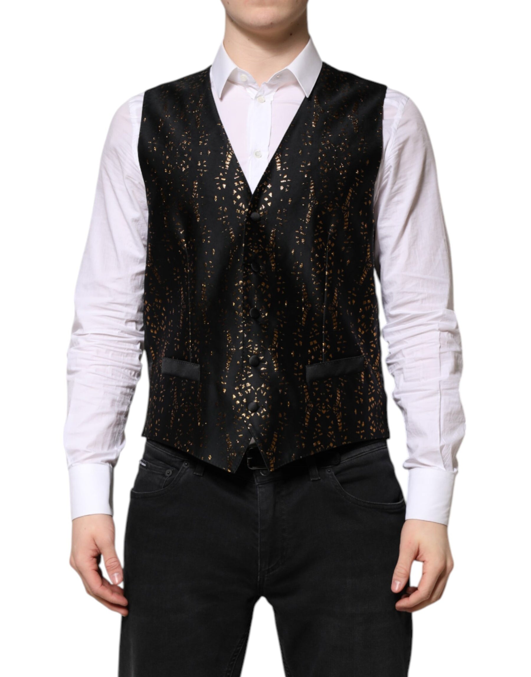 Dolce & Gabbana Black Lurex Dress Formal Men Waistcoat Vest | Regal Royce