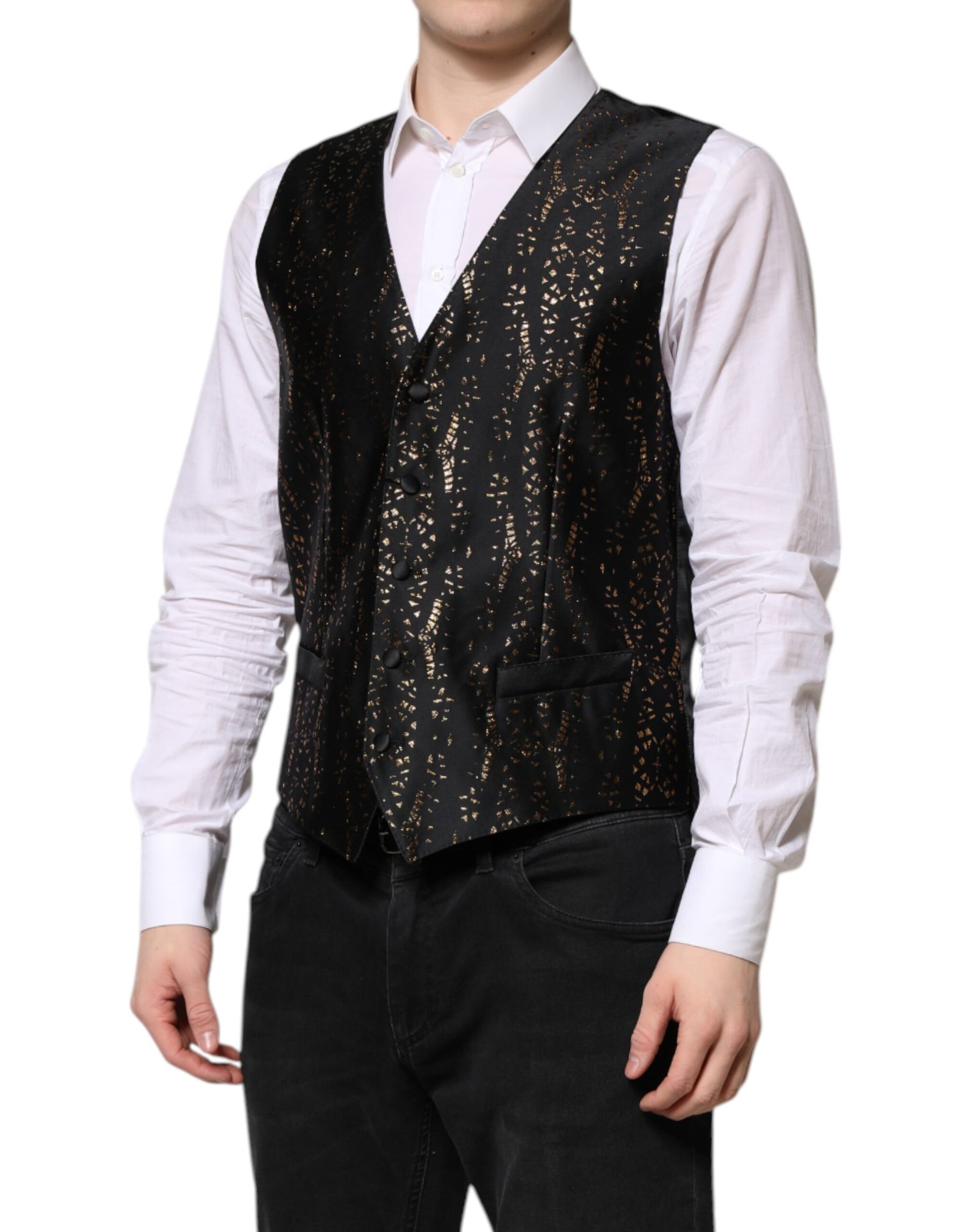 Dolce & Gabbana Black Lurex Dress Formal Men Waistcoat Vest | Regal Royce