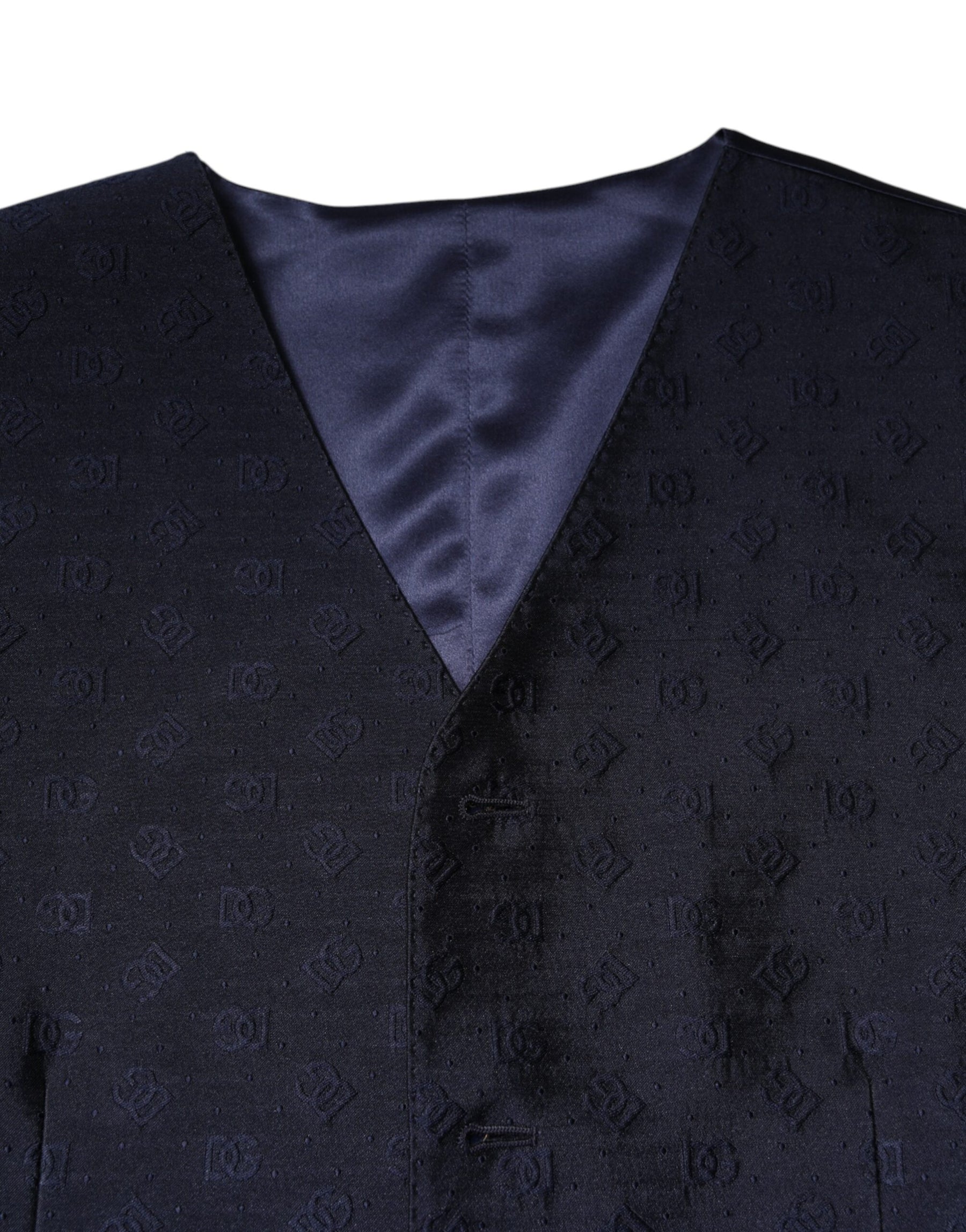 Dolce & Gabbana Dark Blue Logo Wool Formal Men Waistcoat Vest | Regal Royce