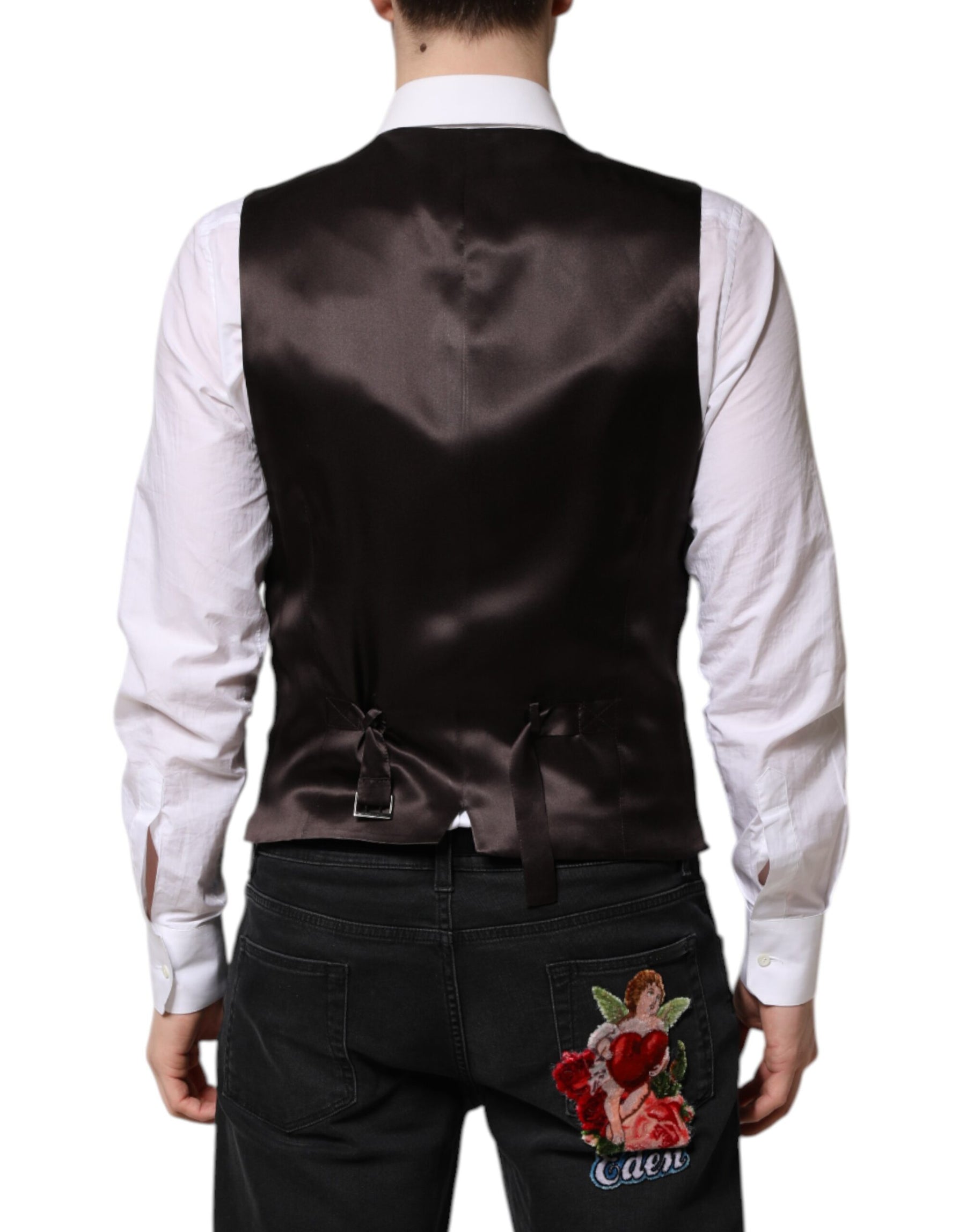 Dolce & Gabbana Black Stripes Wool Formal Men Waistcoat Vest | Regal Royce
